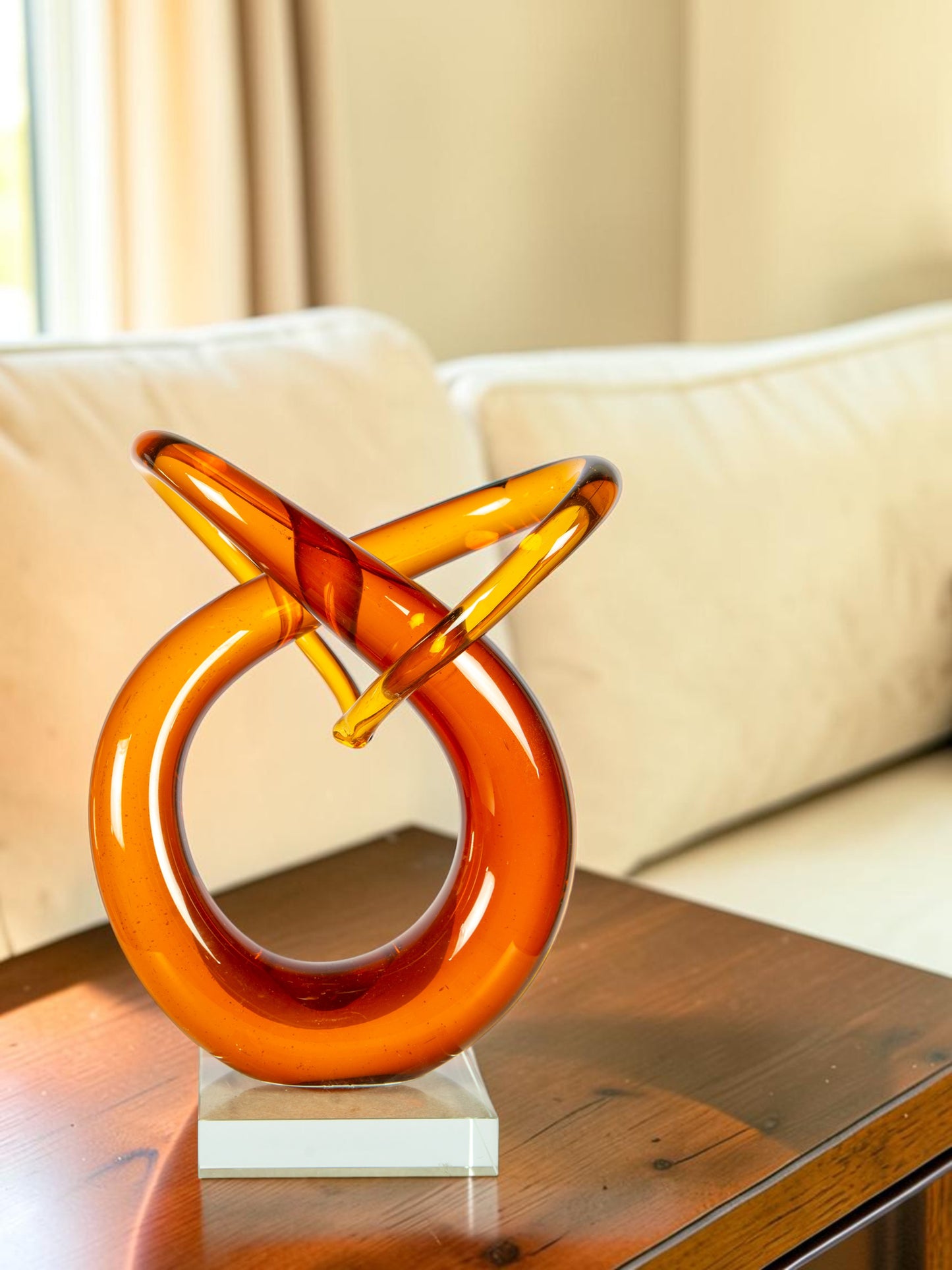 Amber Orbit Handcrafted Art Glass Sculpture