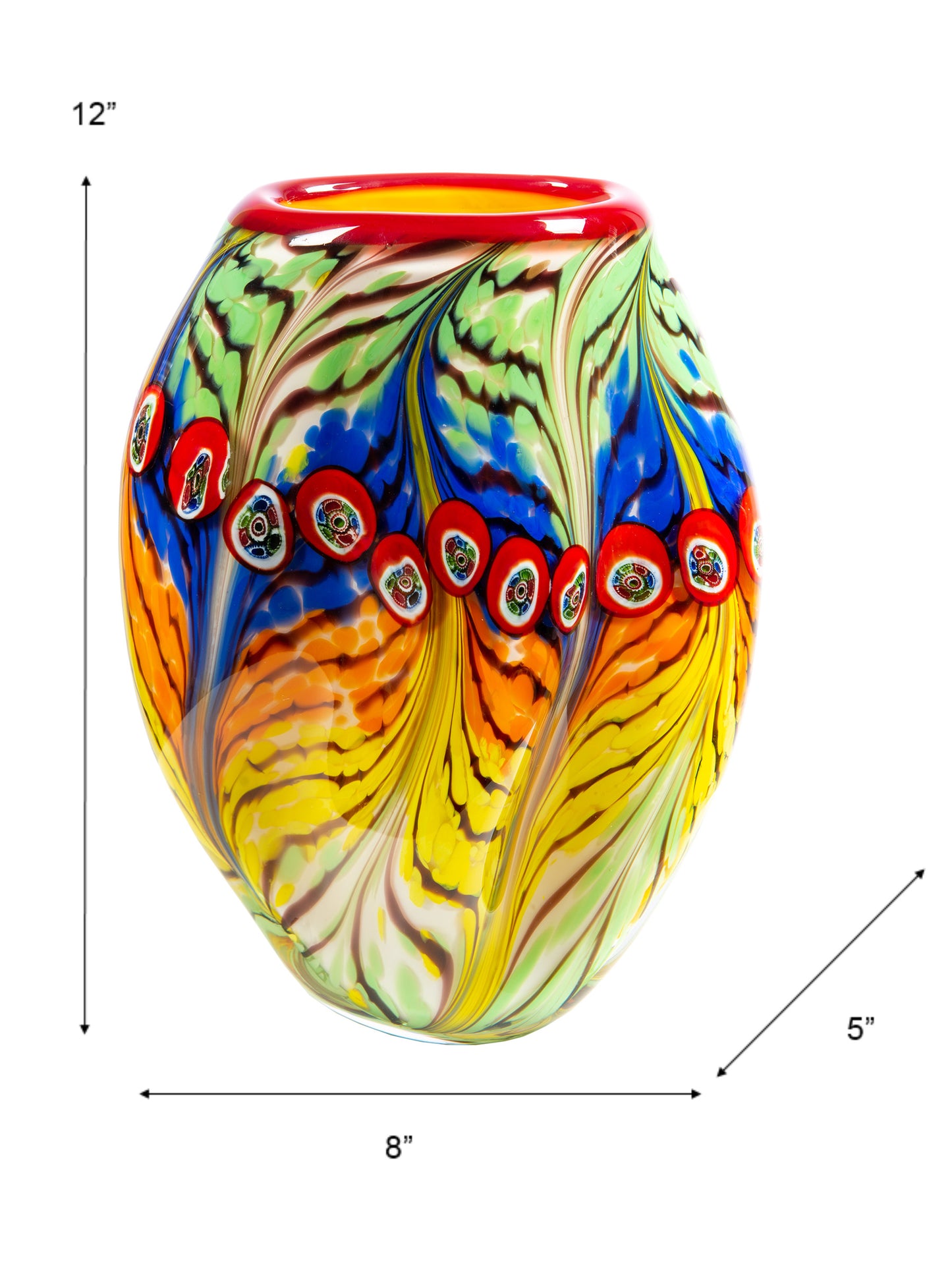 Peacock Feather Hand Blown Art Glass Vase