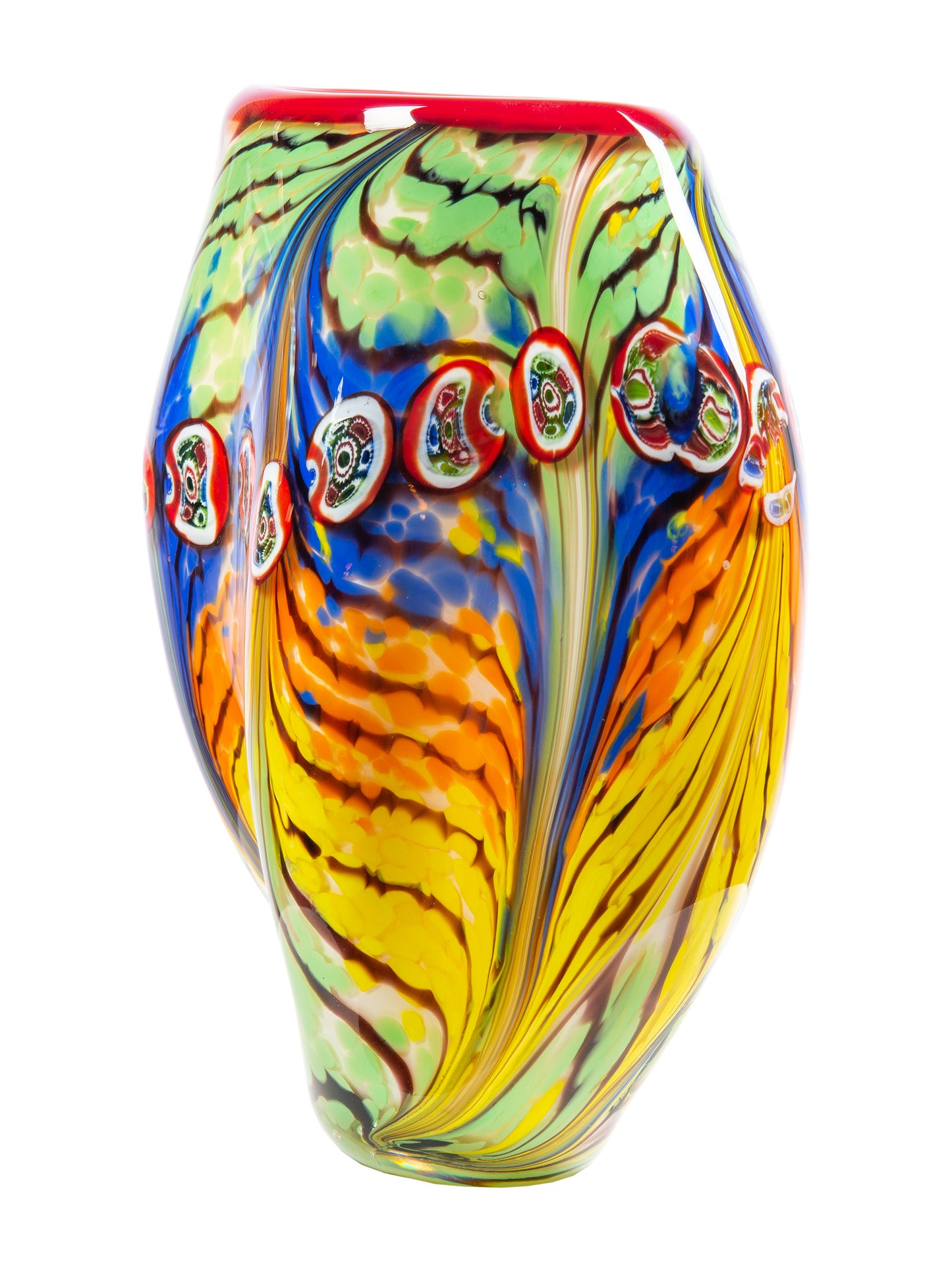 Peacock Feather Hand Blown Art Glass Vase
