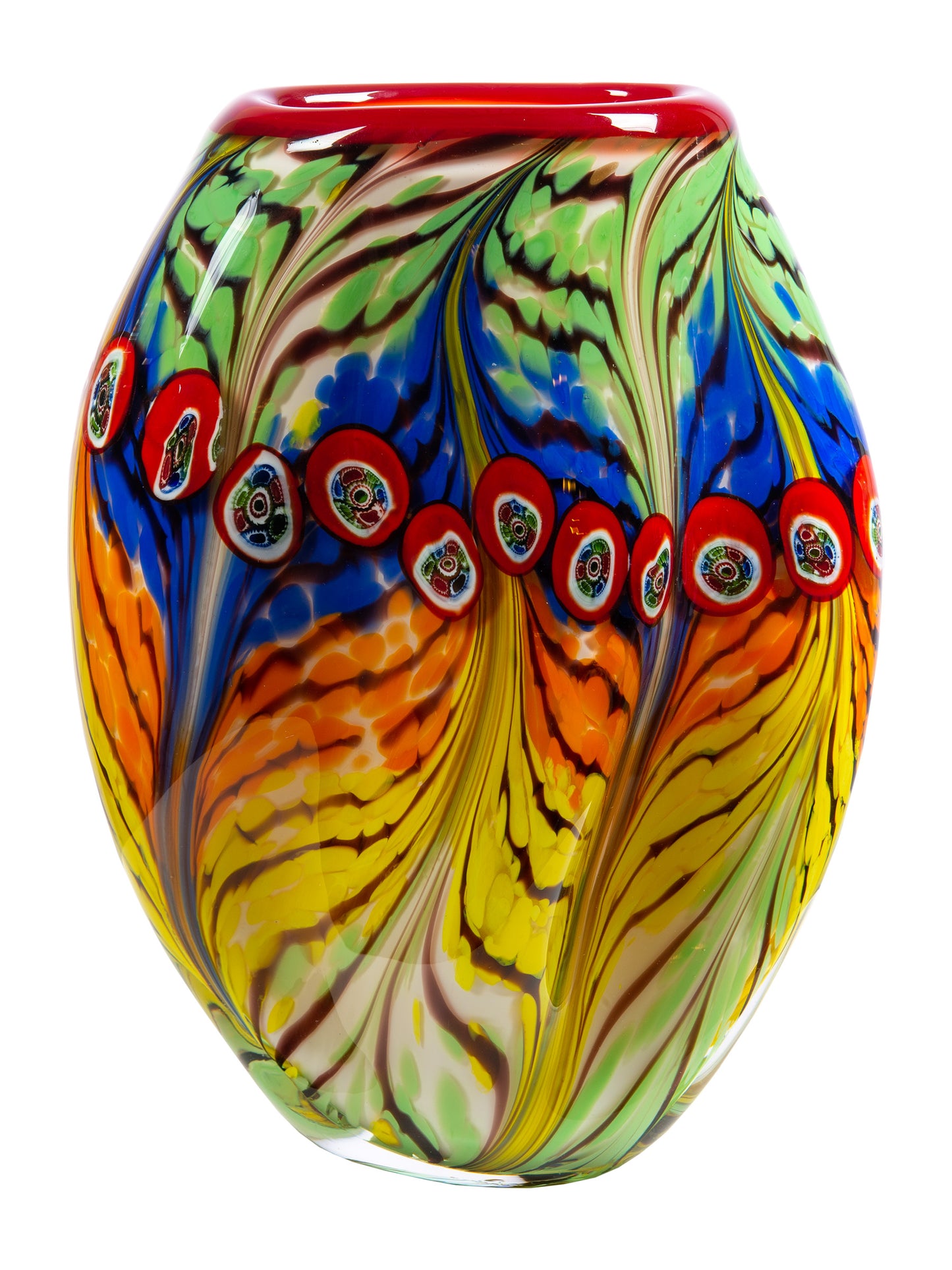 Peacock Feather Hand Blown Art Glass Vase