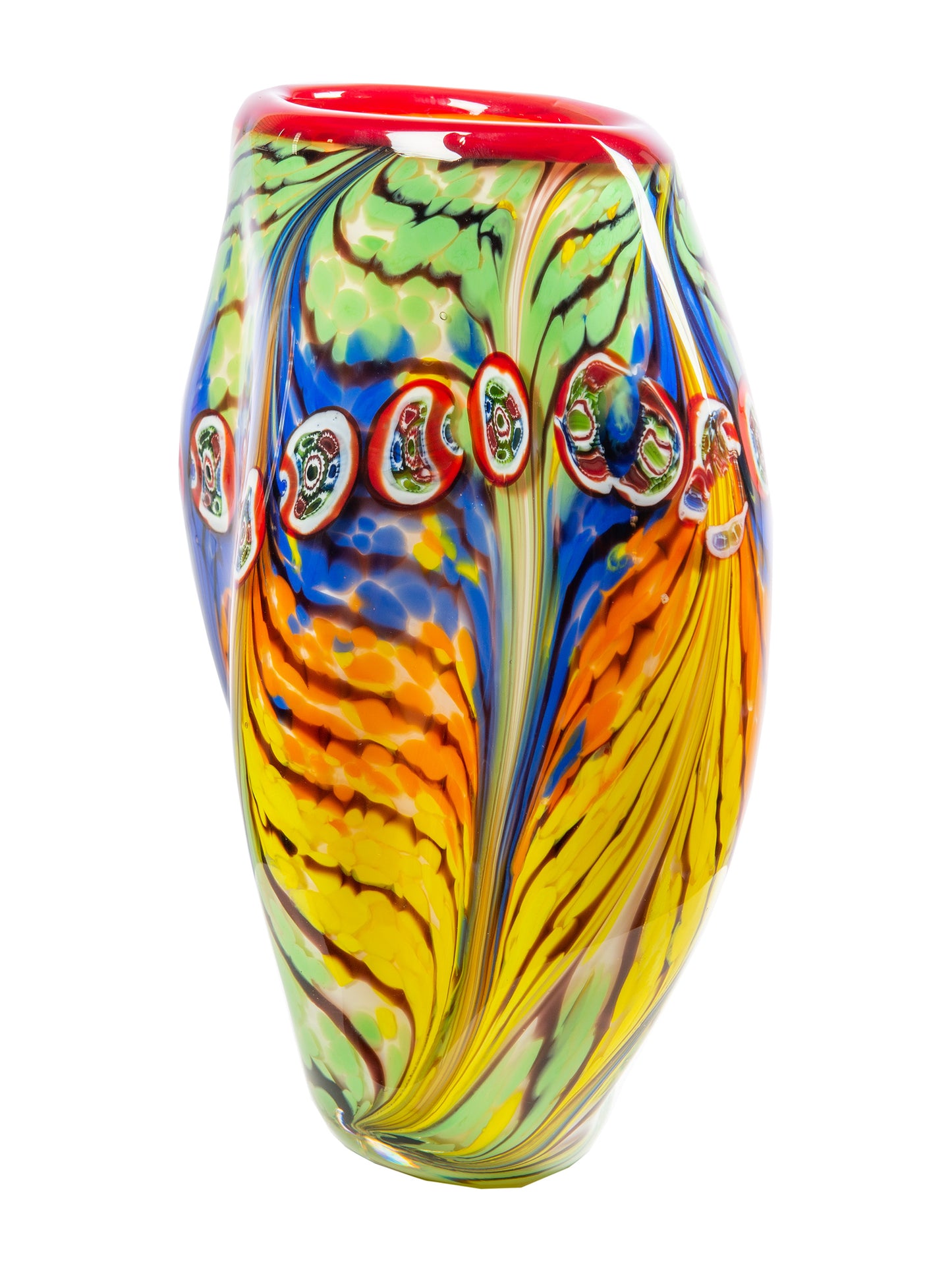 Peacock Feather Hand Blown Art Glass Vase