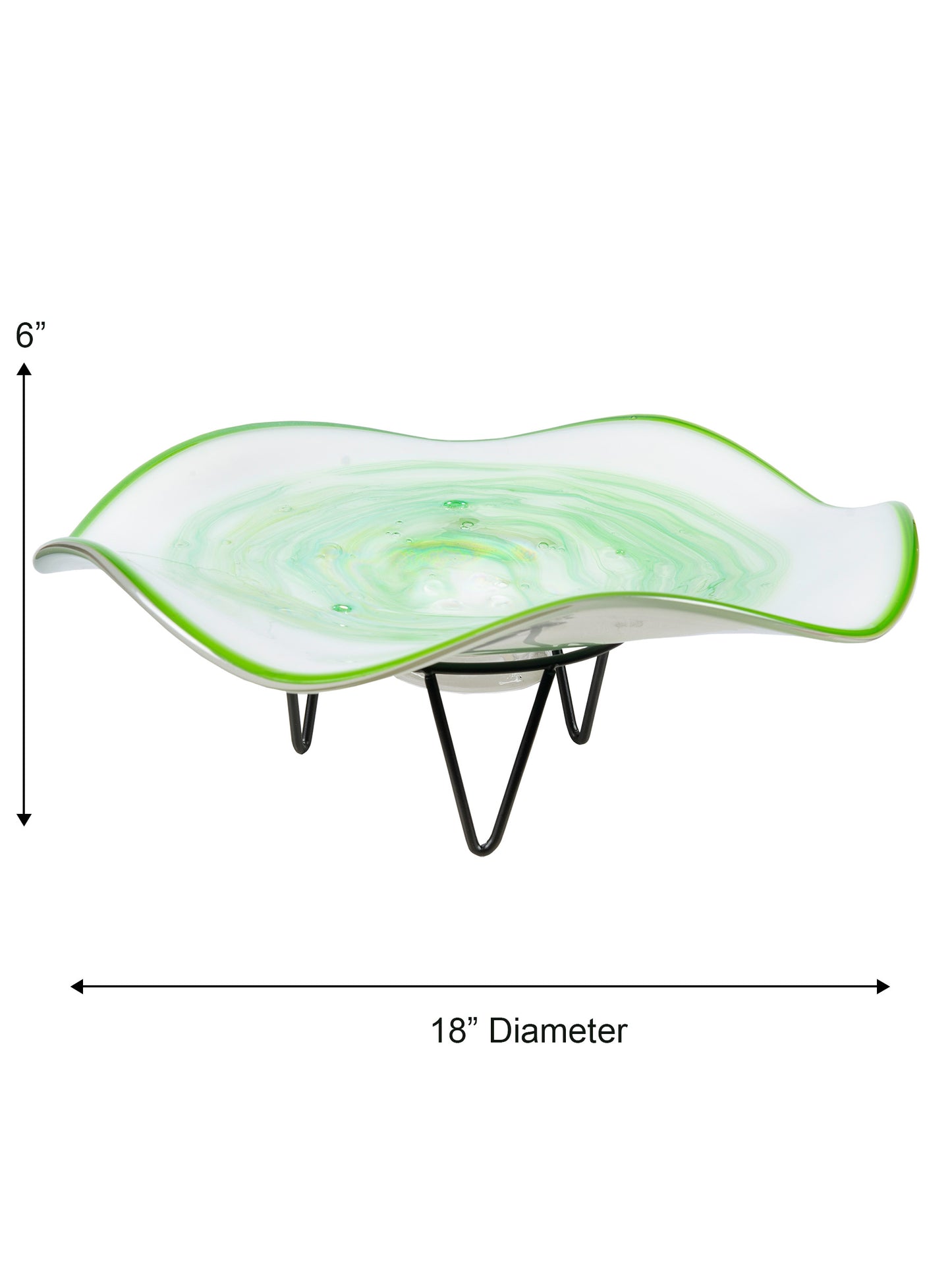 Cavalier White Green Hand Blown Art Glass Bowl With Stand