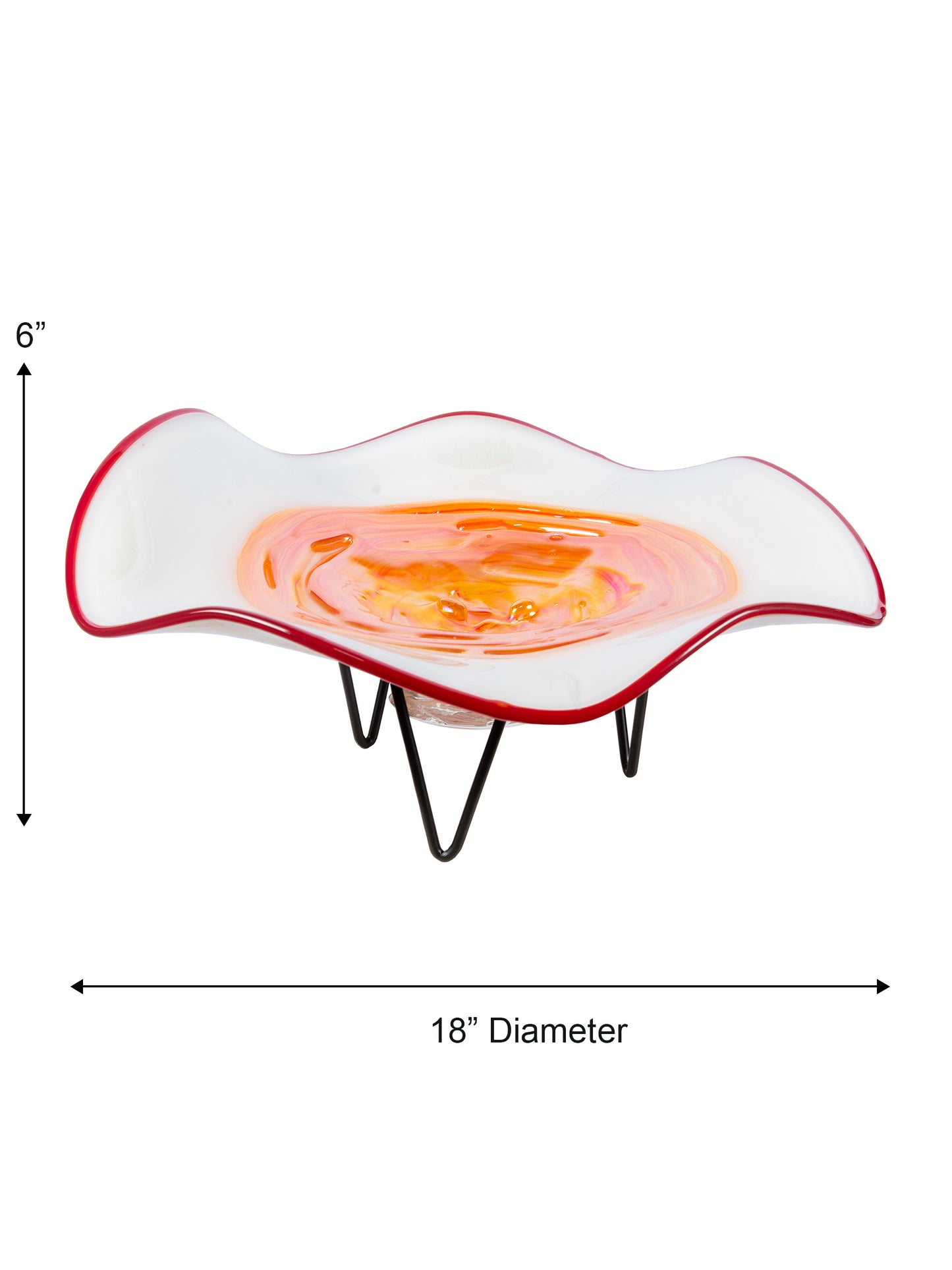 Cavalier White Orange 18" Hand Blown Art Glass Bowl With Stand