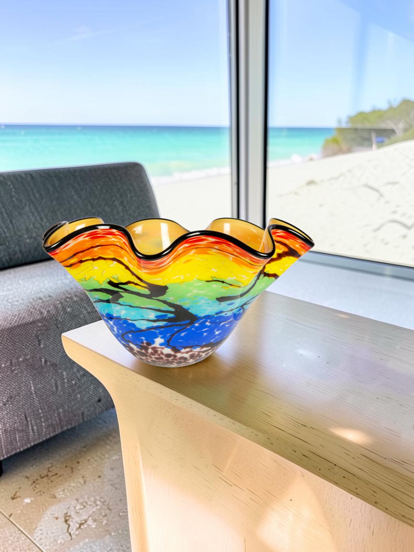 Rainbow Reef Hand Blown Art Glass Vase