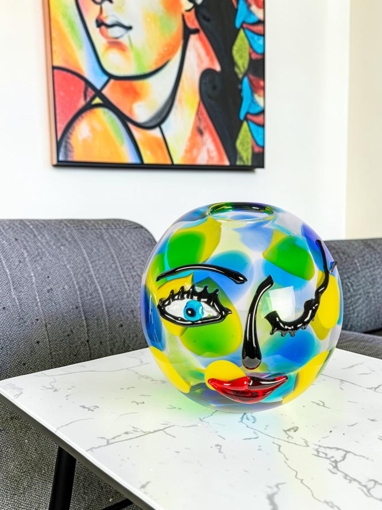 Winking Muse Hand Blown Art Glass Vase