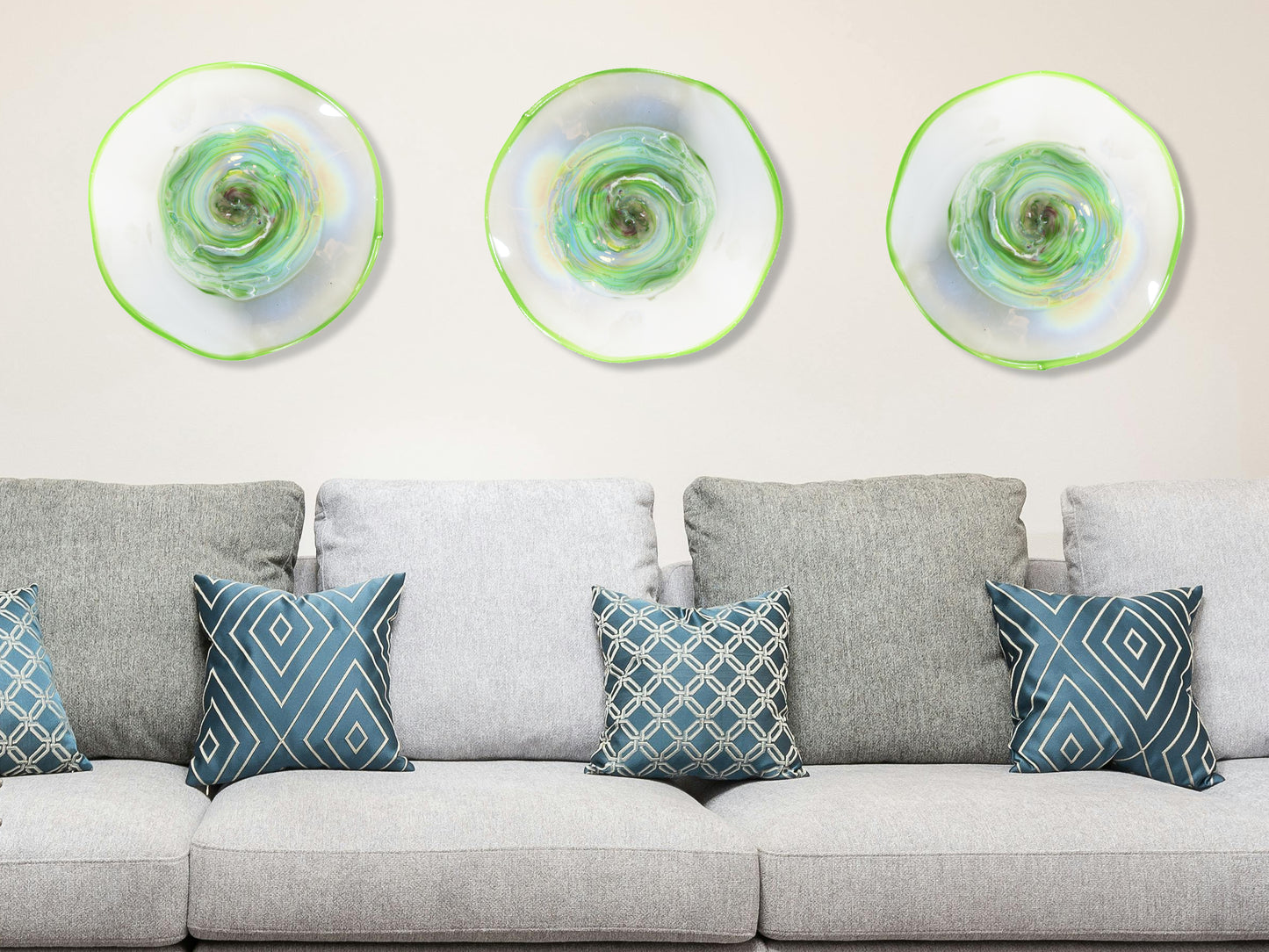 Cavalier White Green Hand Blown Art Glass Wall Decor - 18In
