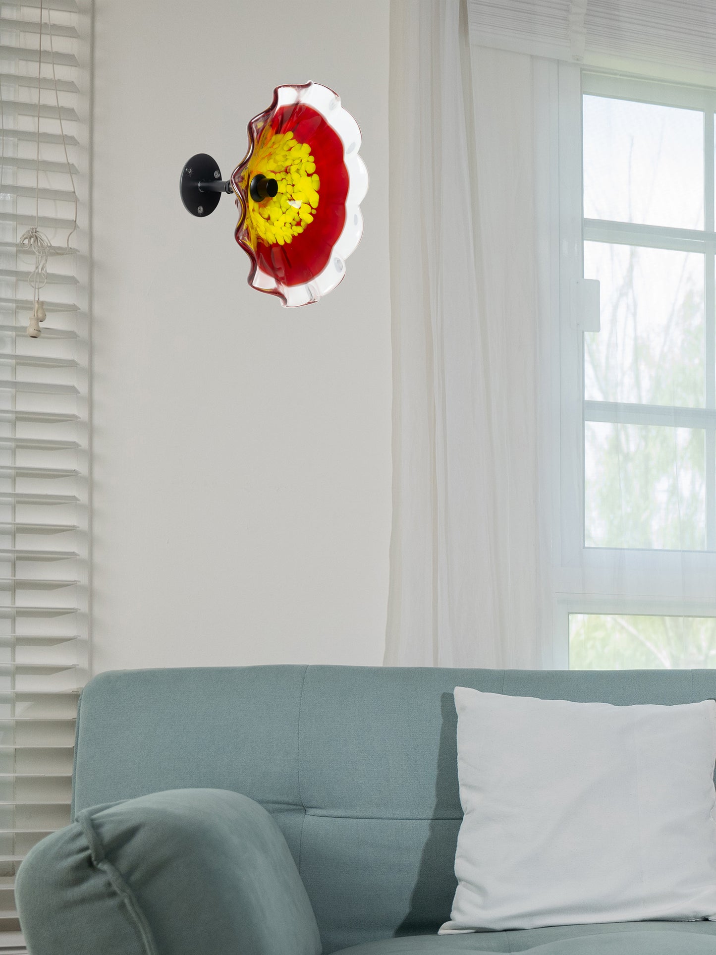 Fiore Bloom Red Hand Blown Art Glass Wall Decor - 9 Inch