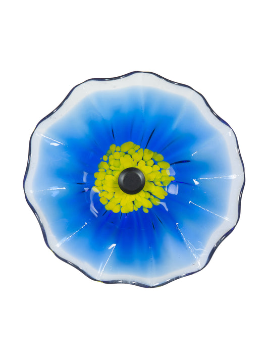 Fiore Bloom Blue Hand Blown Art Glass Wall Decor - 12 Inch