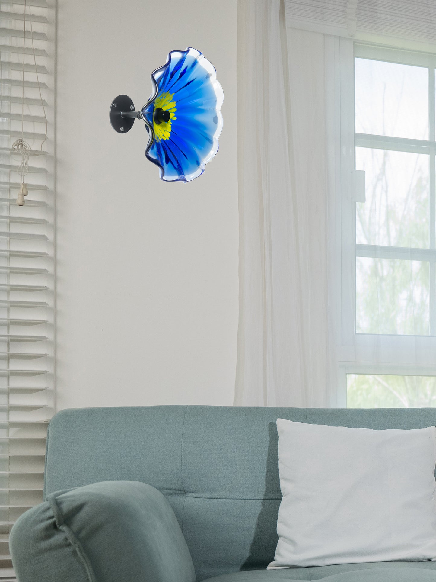 Fiore Bloom Blue Hand Blown Art Glass Wall Decor - 12 Inch