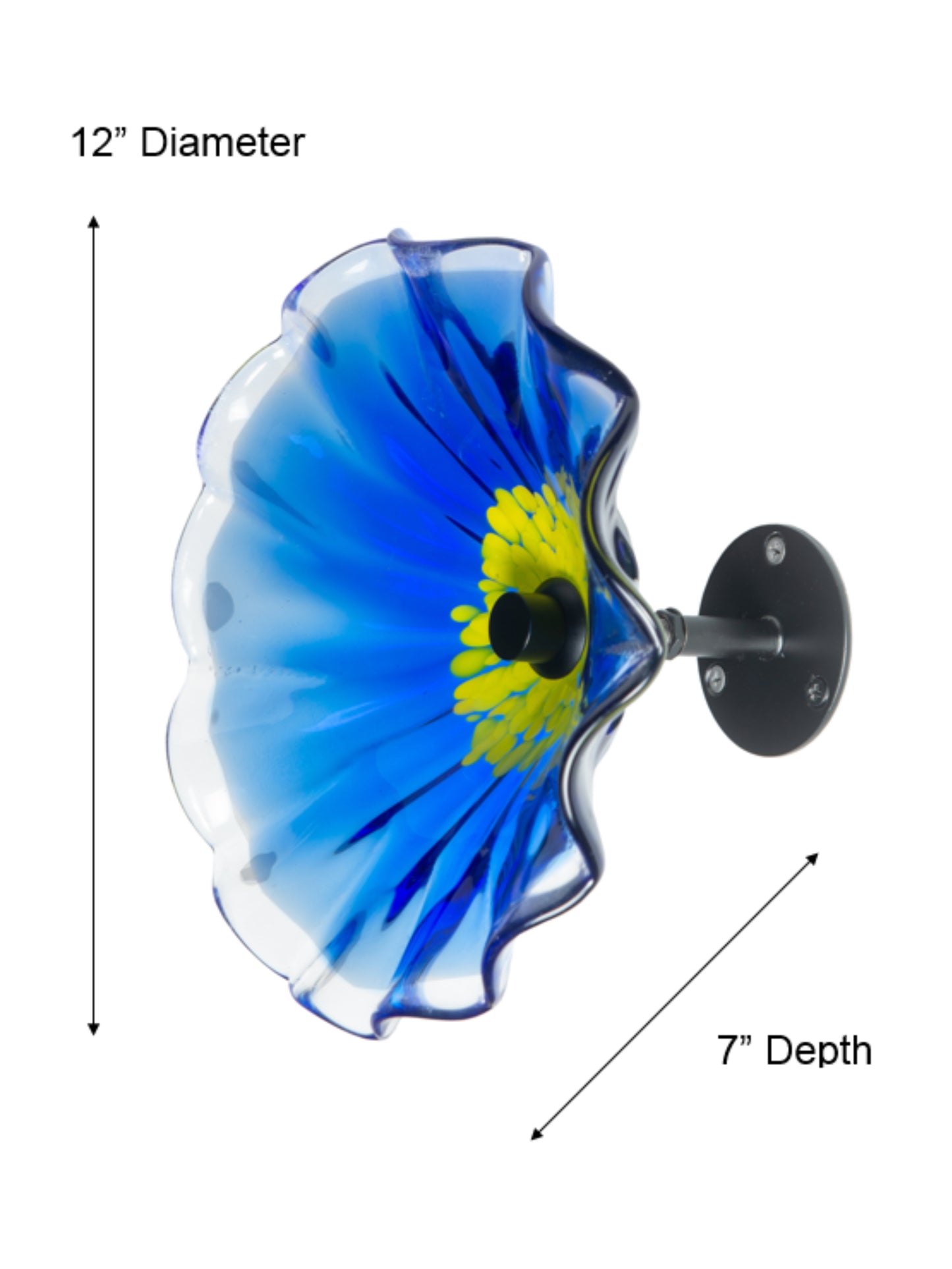 Fiore Bloom Blue Hand Blown Art Glass Wall Decor - 12 Inch