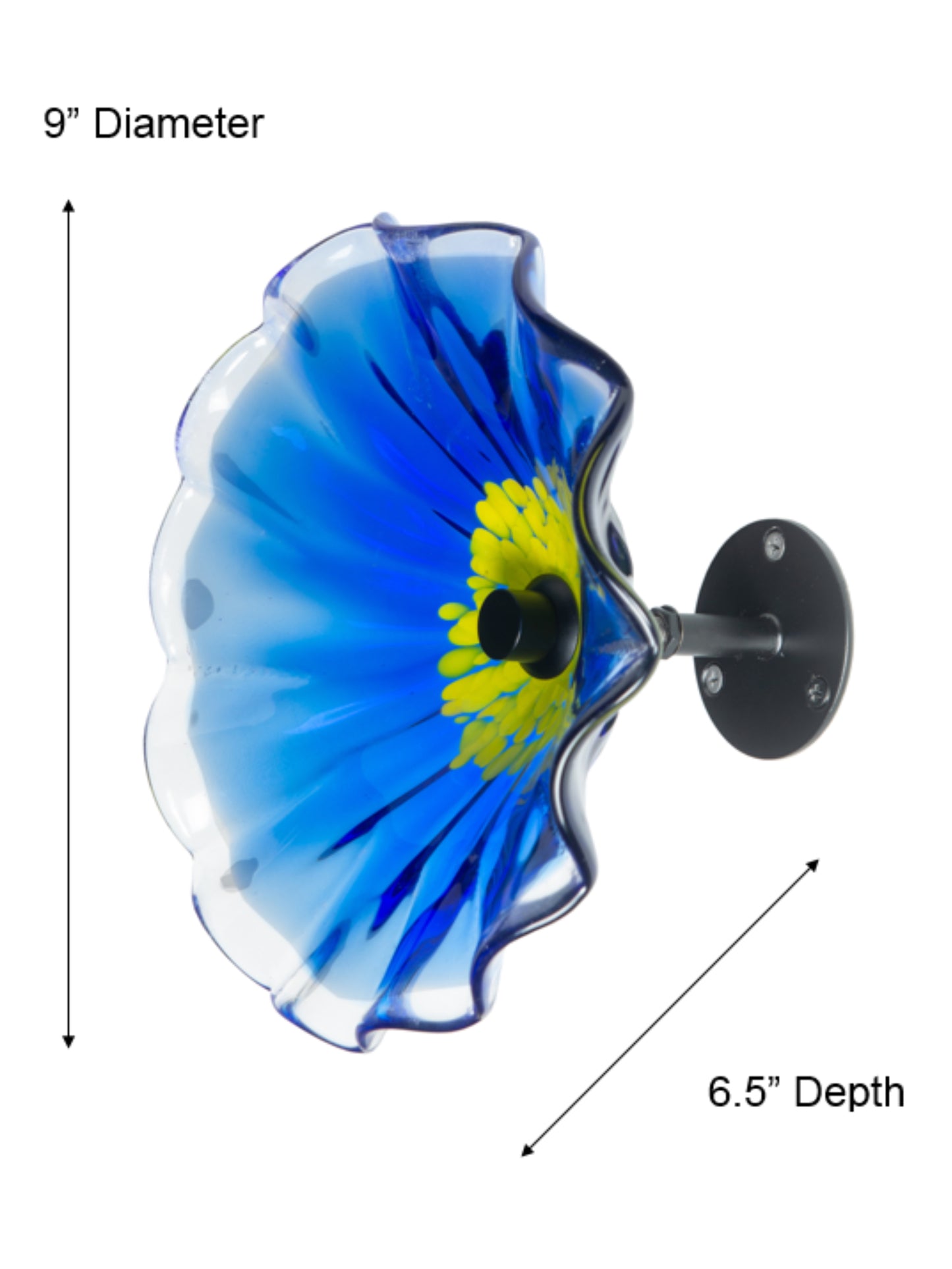Fiore Bloom Blue Hand Blown Art Glass Wall Decor - 9 Inch