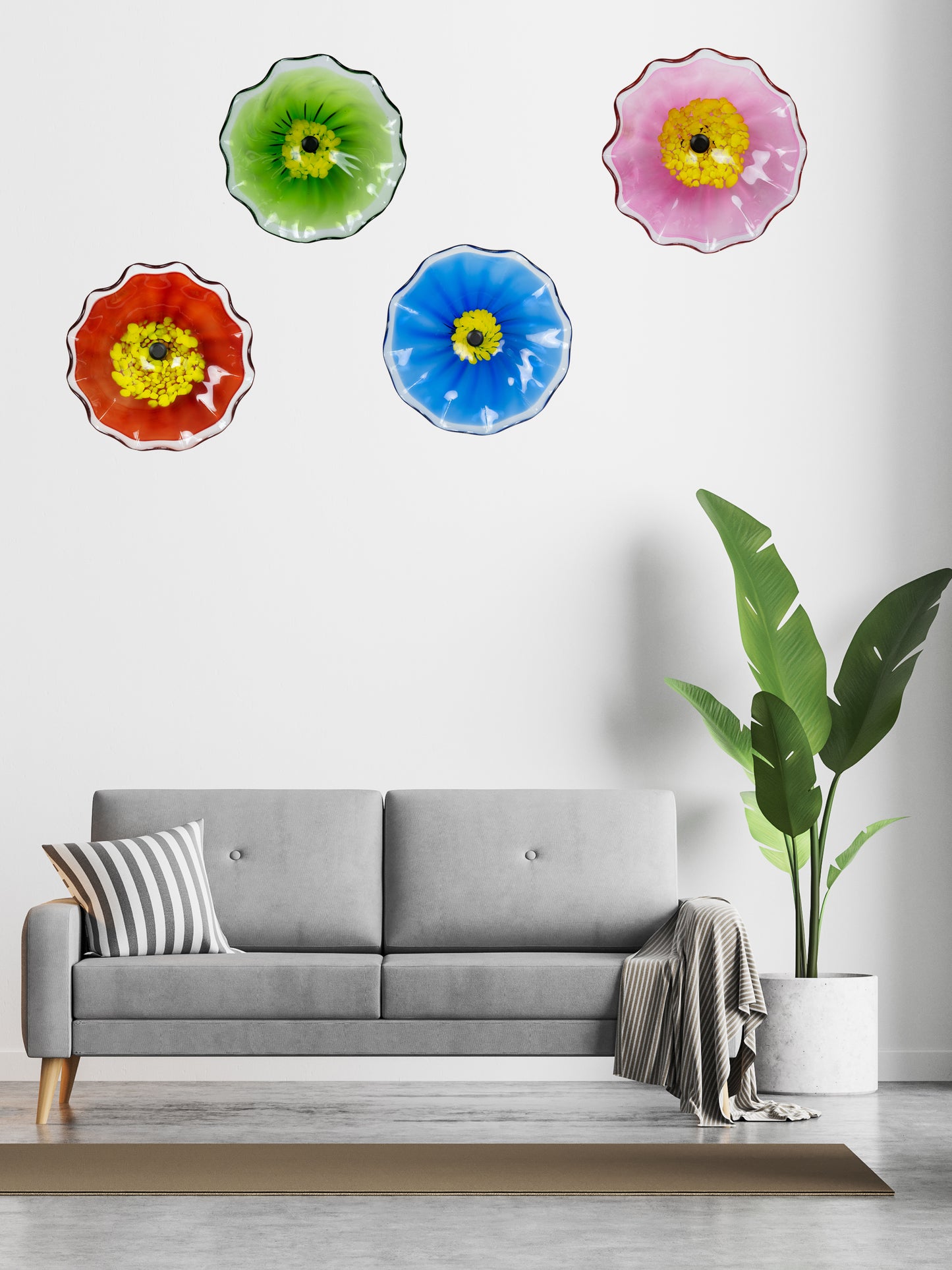 Fiore Bloom Green Hand Blown Art Glass Wall Decor - 12 Inch