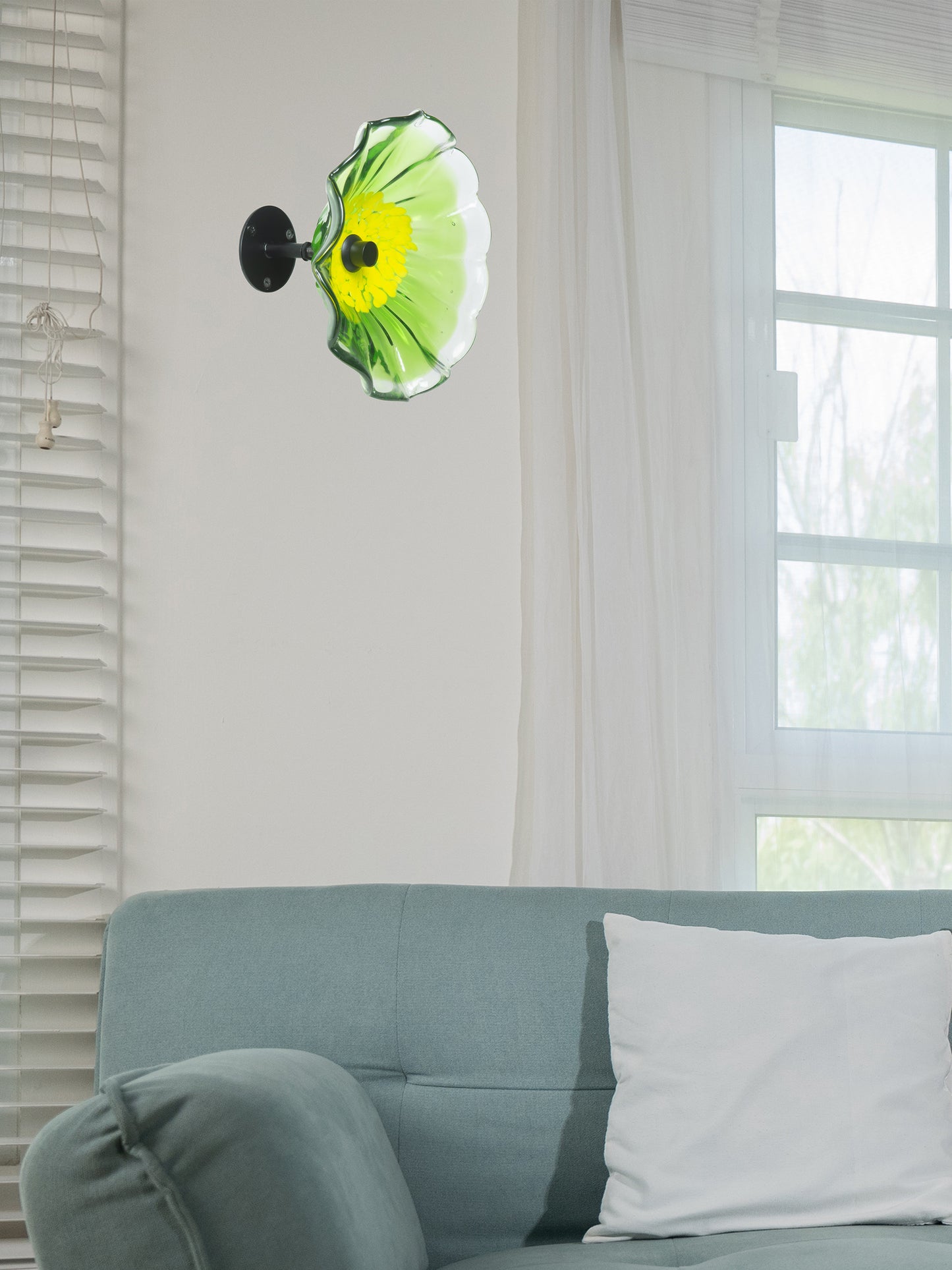 Fiore Bloom Green Hand Blown Art Glass Wall Decor - 9 Inch