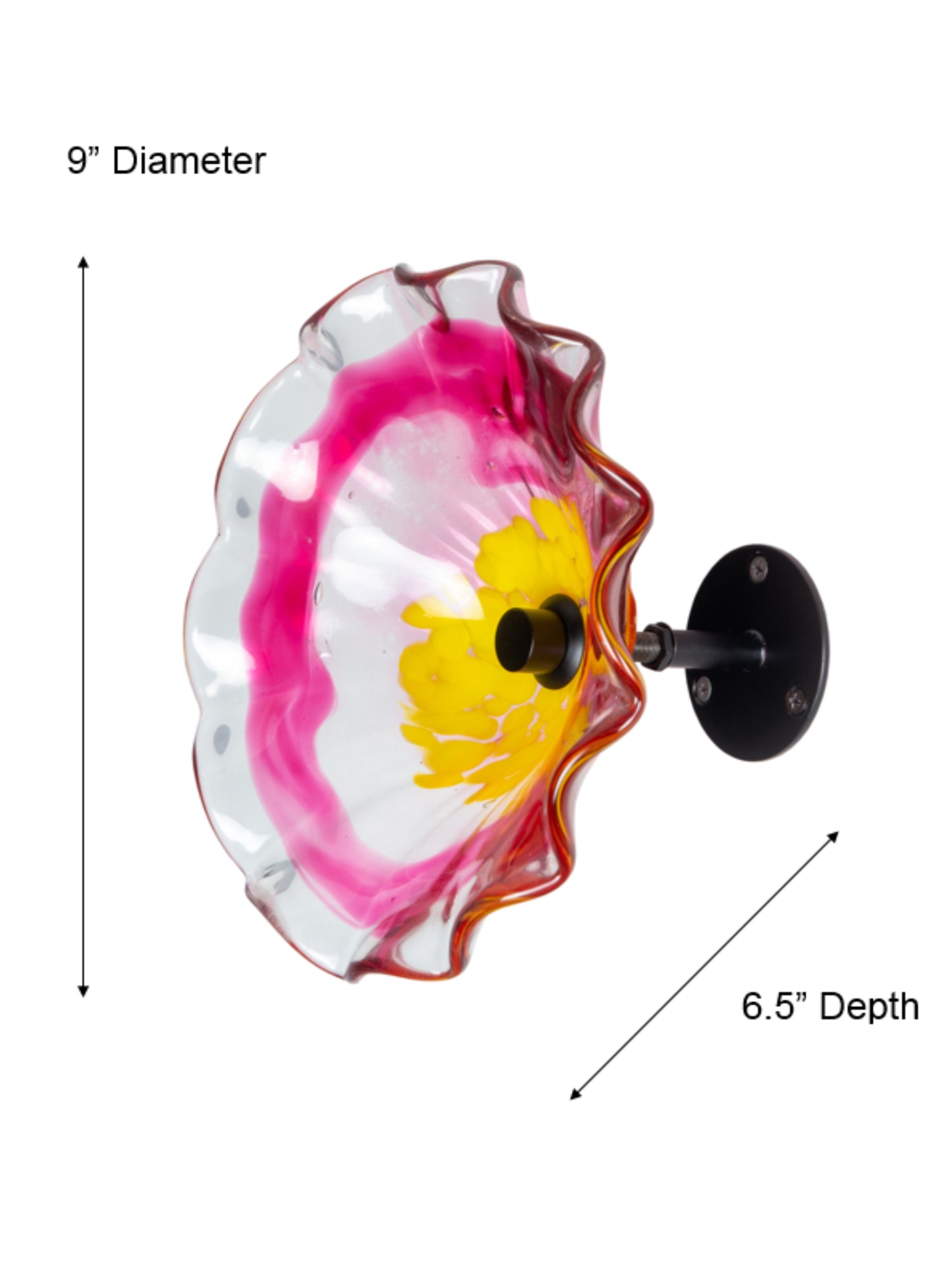 Fiore Bloom Pink Hand Blown Art Glass Wall Decor - 9 Inch