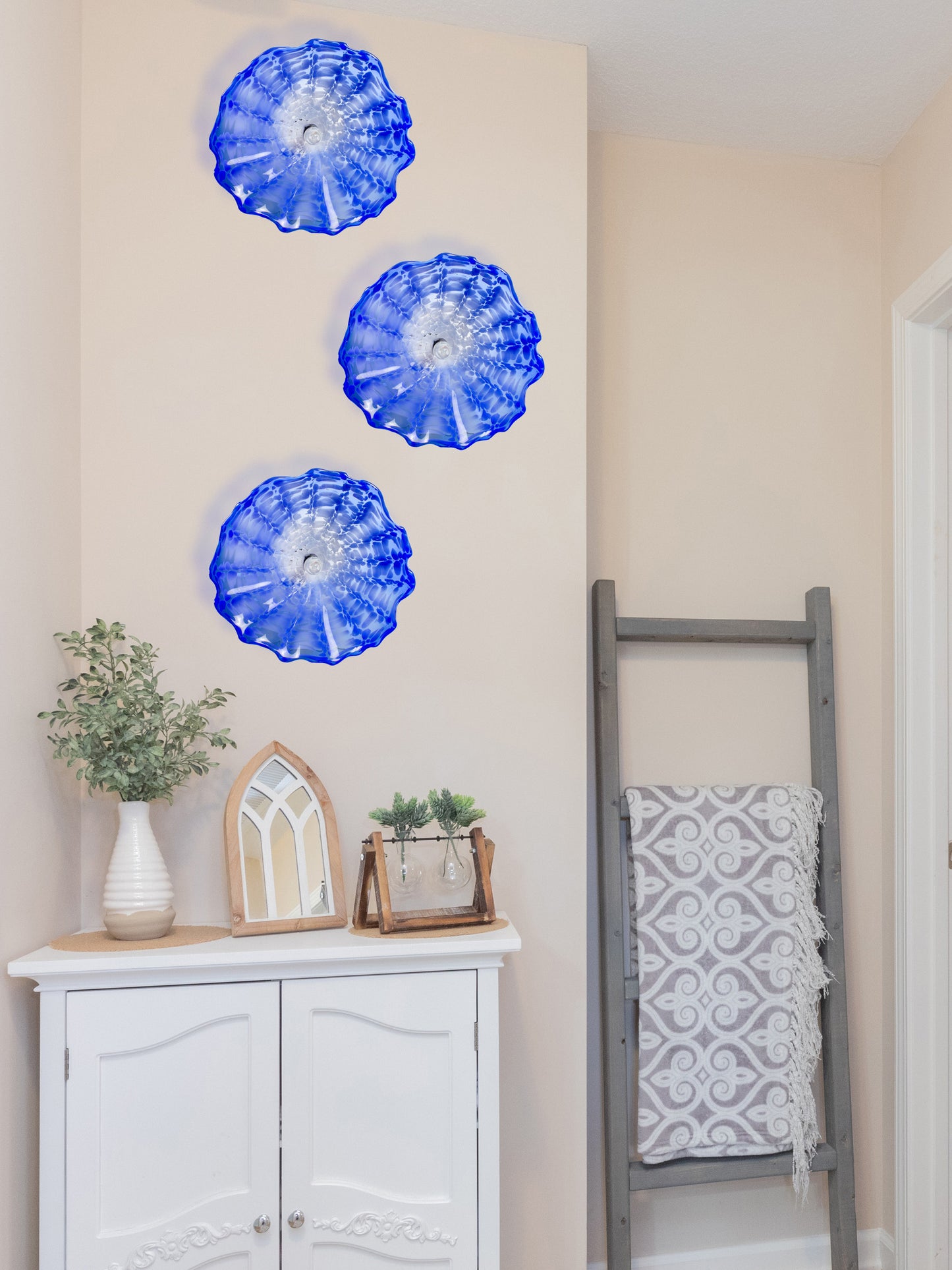 Fiore Blue Hand Blown Art Glass Wall Decor - 14 Inch