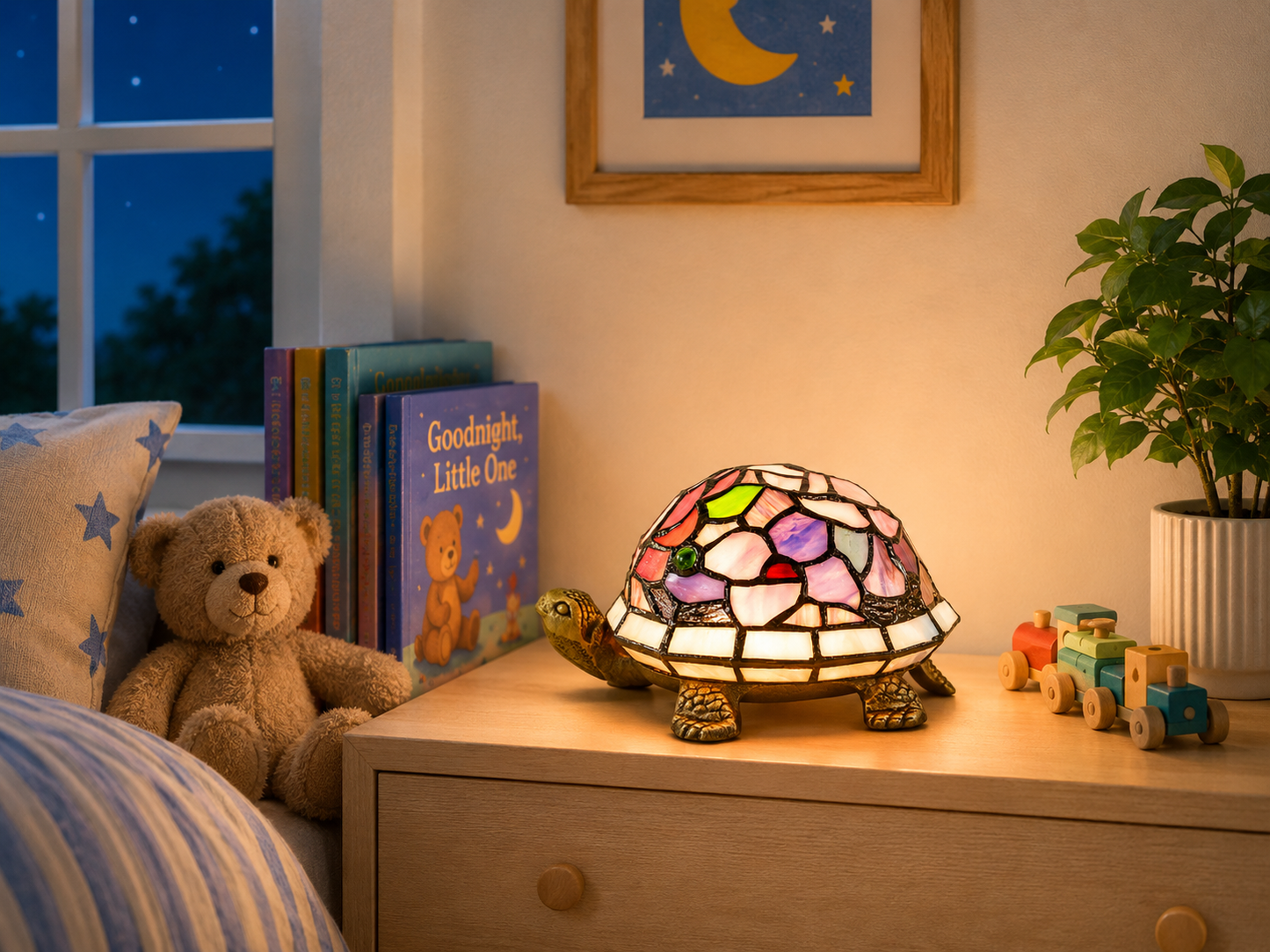 Toto Turtle Floral Tiffany Accent Lamp