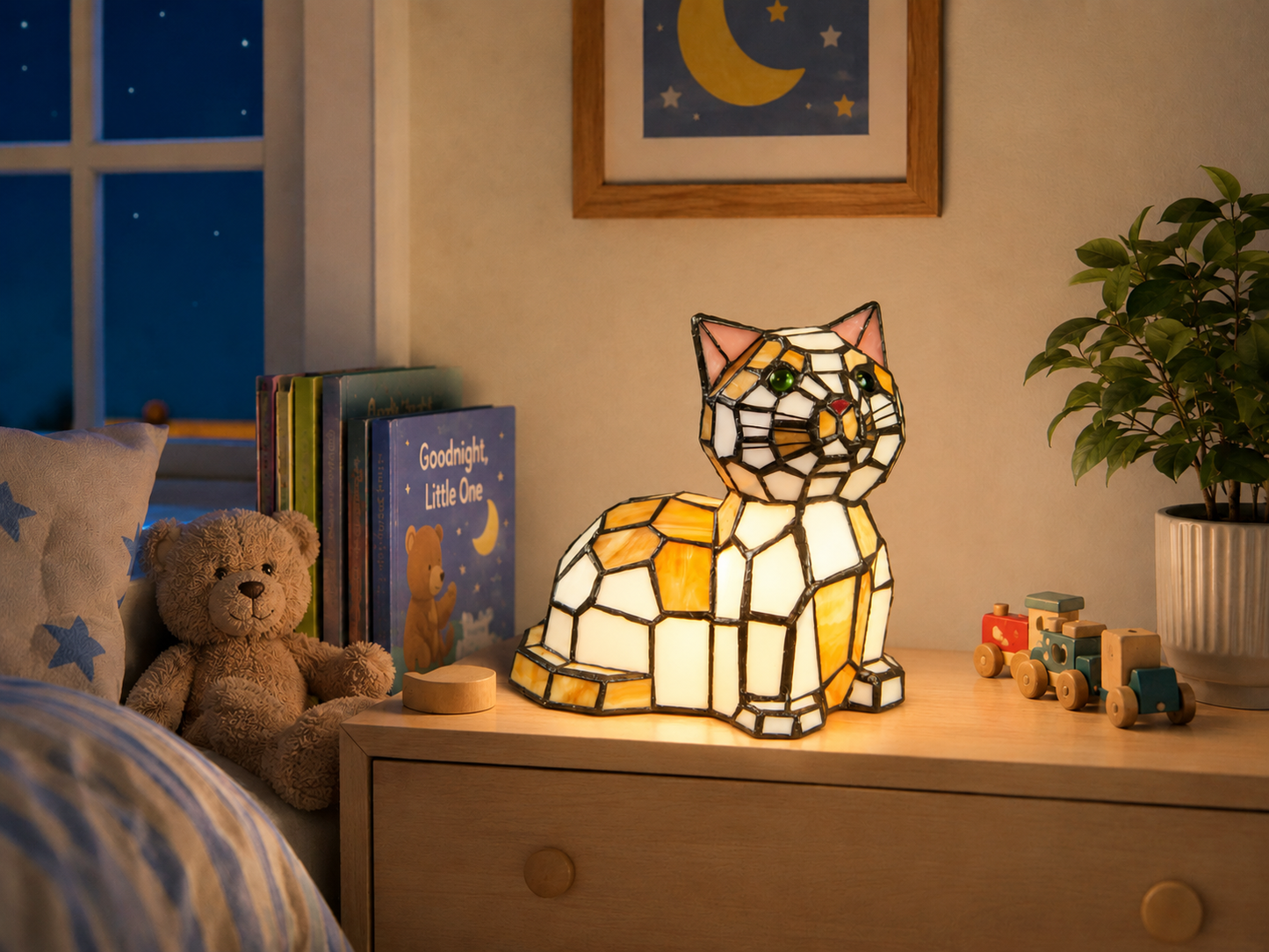 Tiger Cat Tiffany Accent Lamp