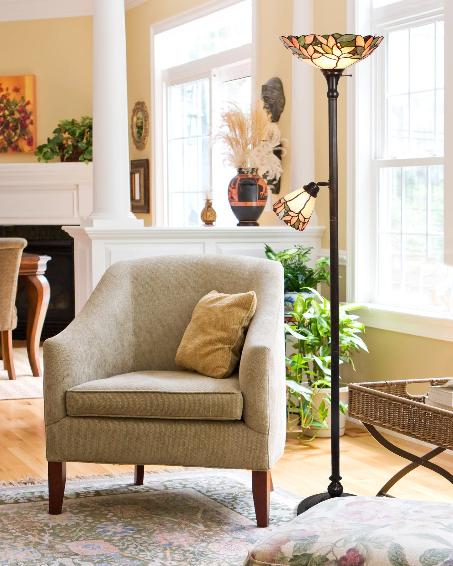Brune Garden Tiffany Torchiere Lamp with Side Light