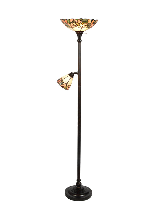Brune Garden Tiffany Torchiere Lamp with Side Light