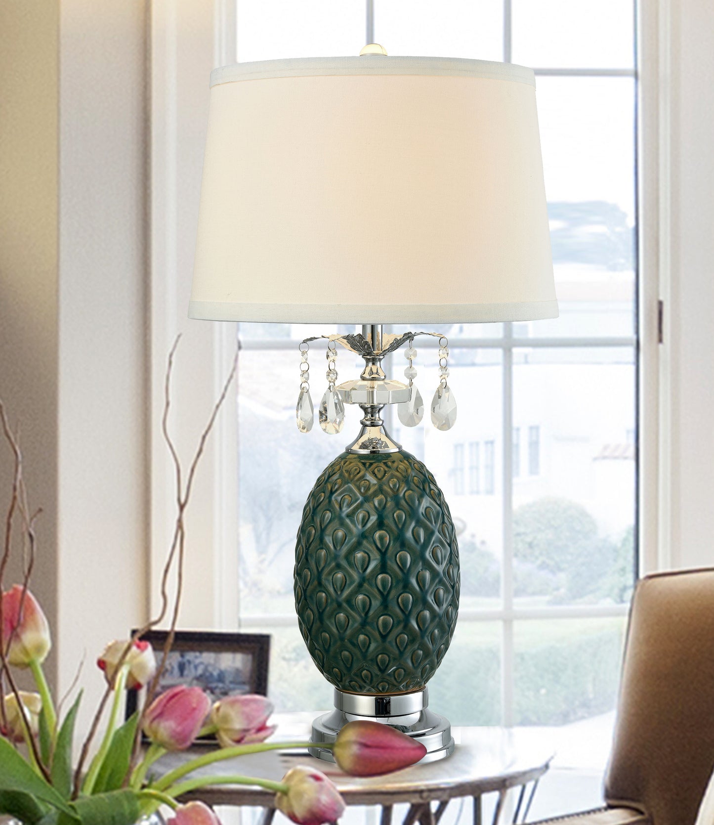 Maxie Crystal Table Lamp with Crystal and Ceramic Base