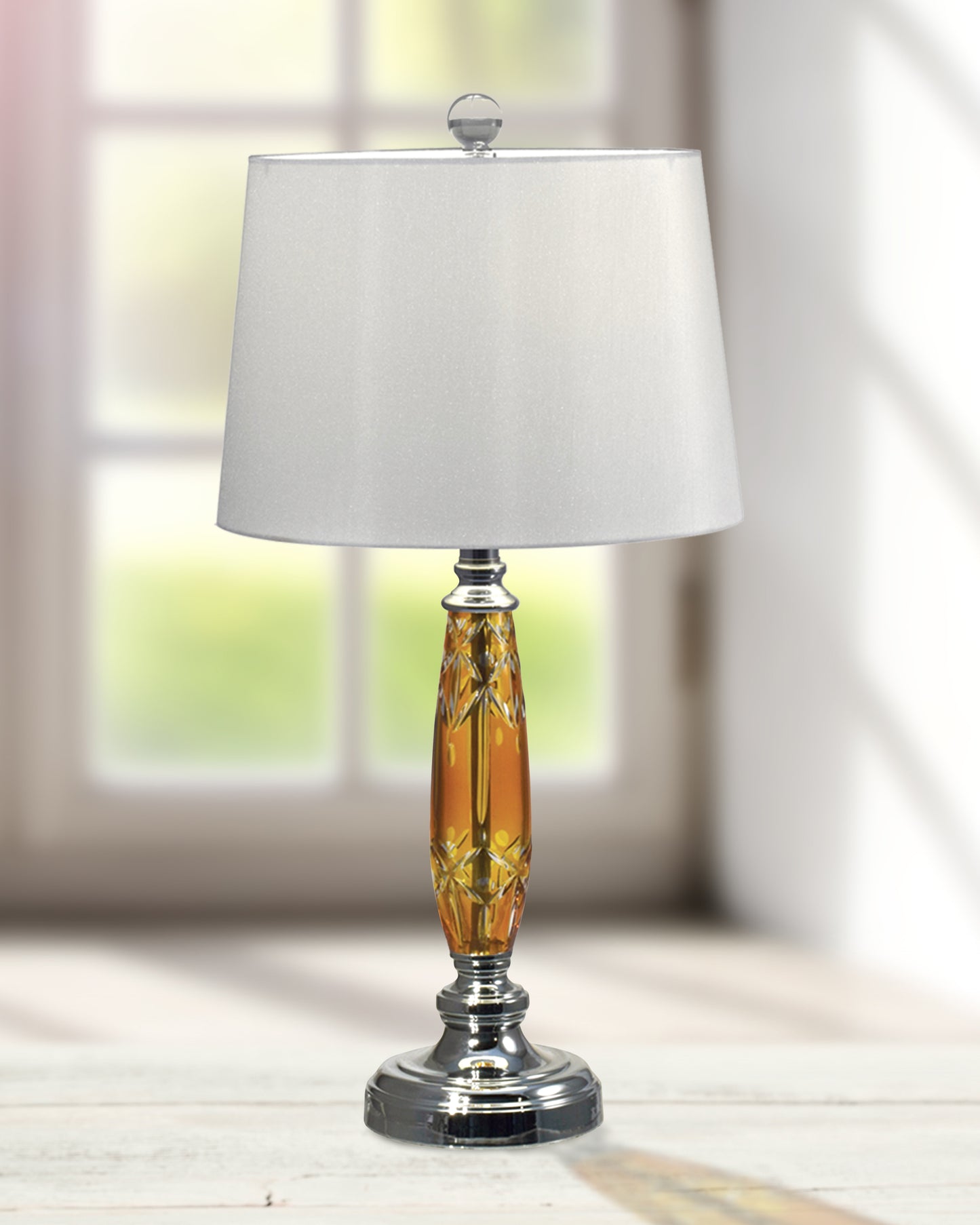 Glossy Amber 24% Lead Crystal Table Lamp