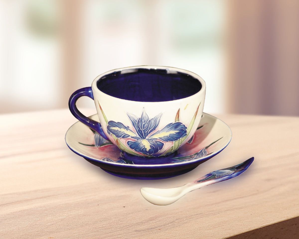 Dale Tiffany Iris Hand Painted Porcelain Cup And Saucer Set