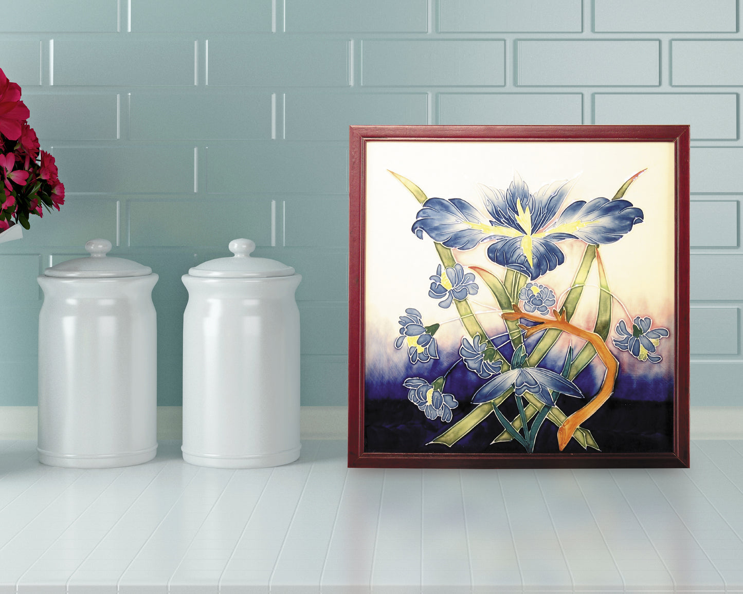 Iris 2-Piece Hand Painted Porcelain Wall Art / Suncatchers