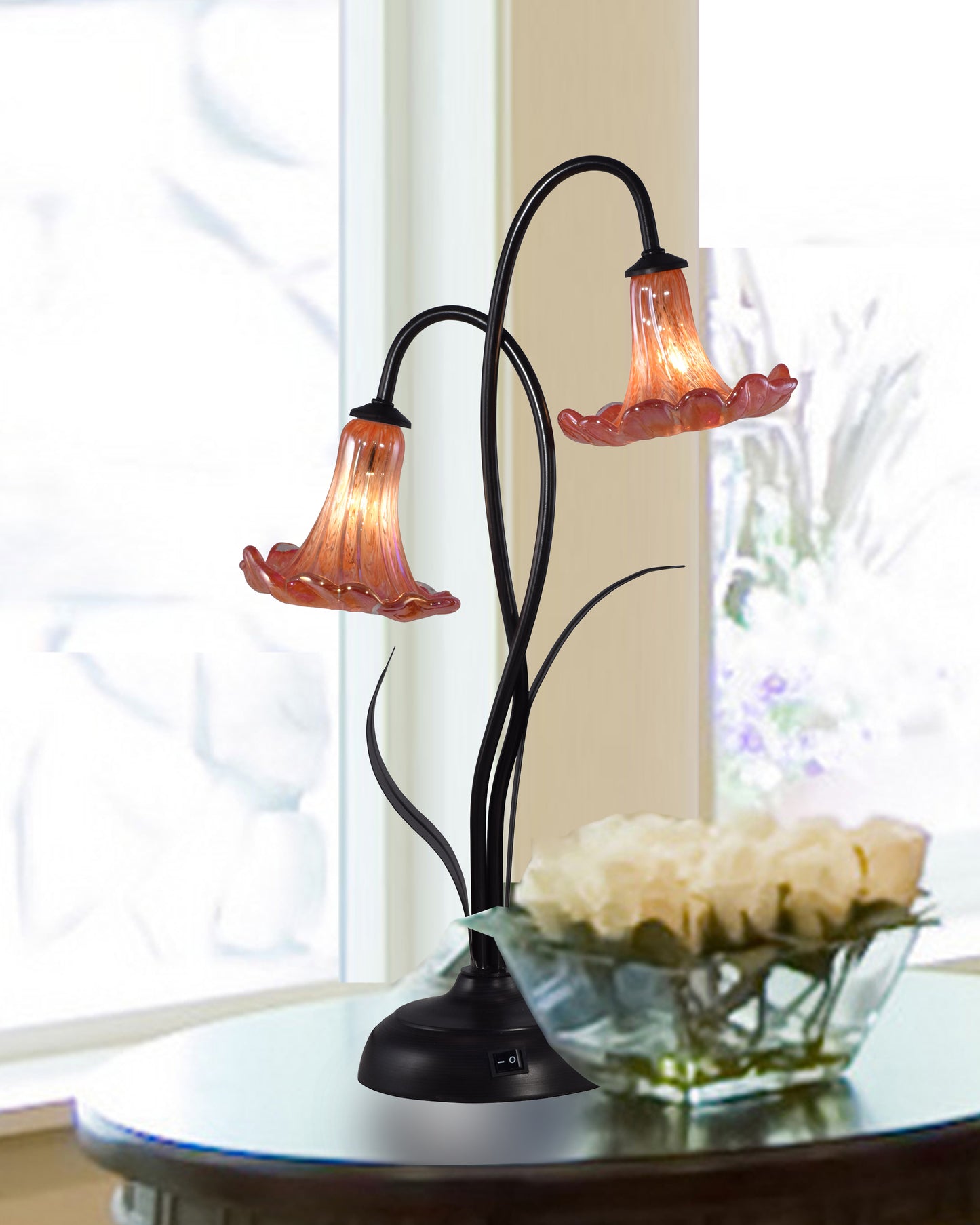 Orange Trumpet 2-Light LED Hand Blown Art Glass Accent Lamp