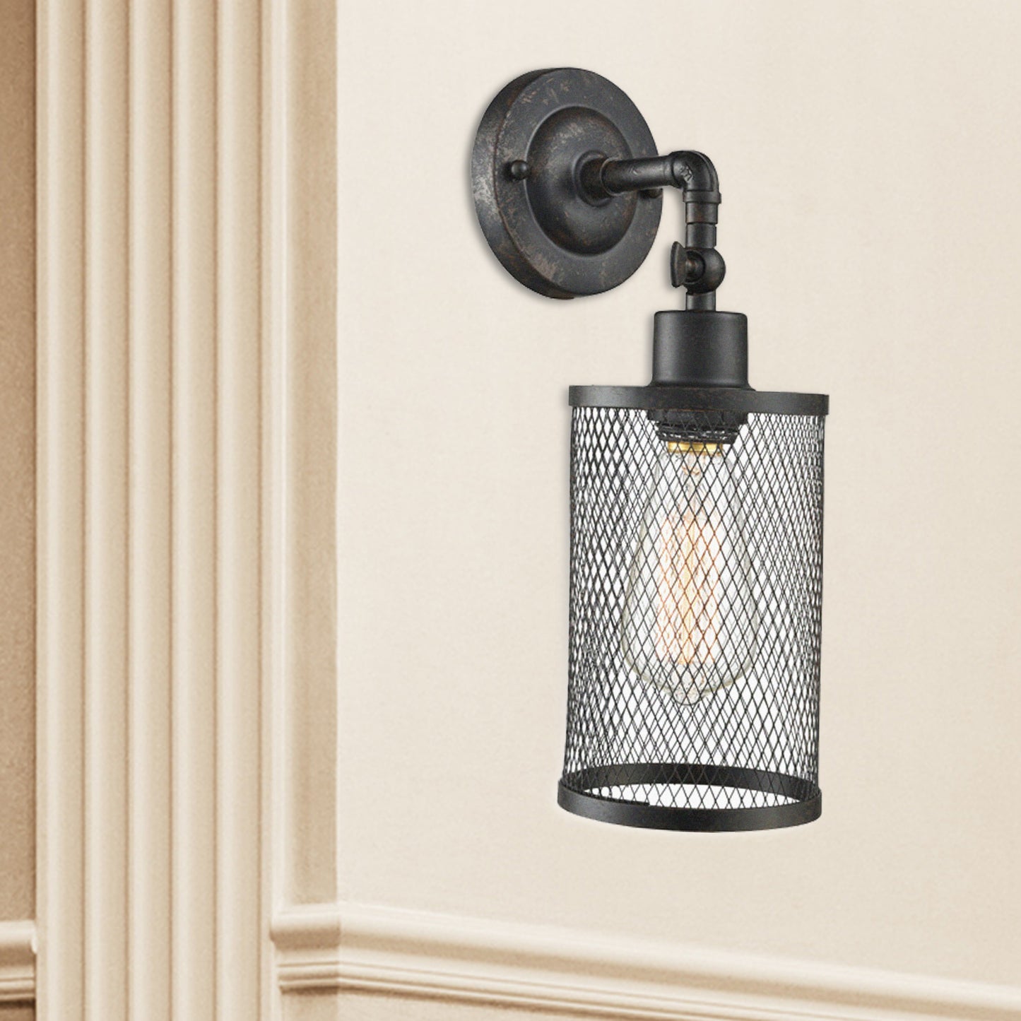 Garth Vintage Industrial Mesh Metal Shade Wall Sconce with Built-in LED