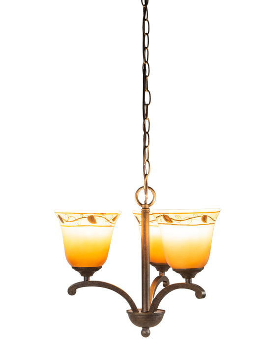 Garden Leaf 3-Light Hand Painted Art Glass Hanging Fixture