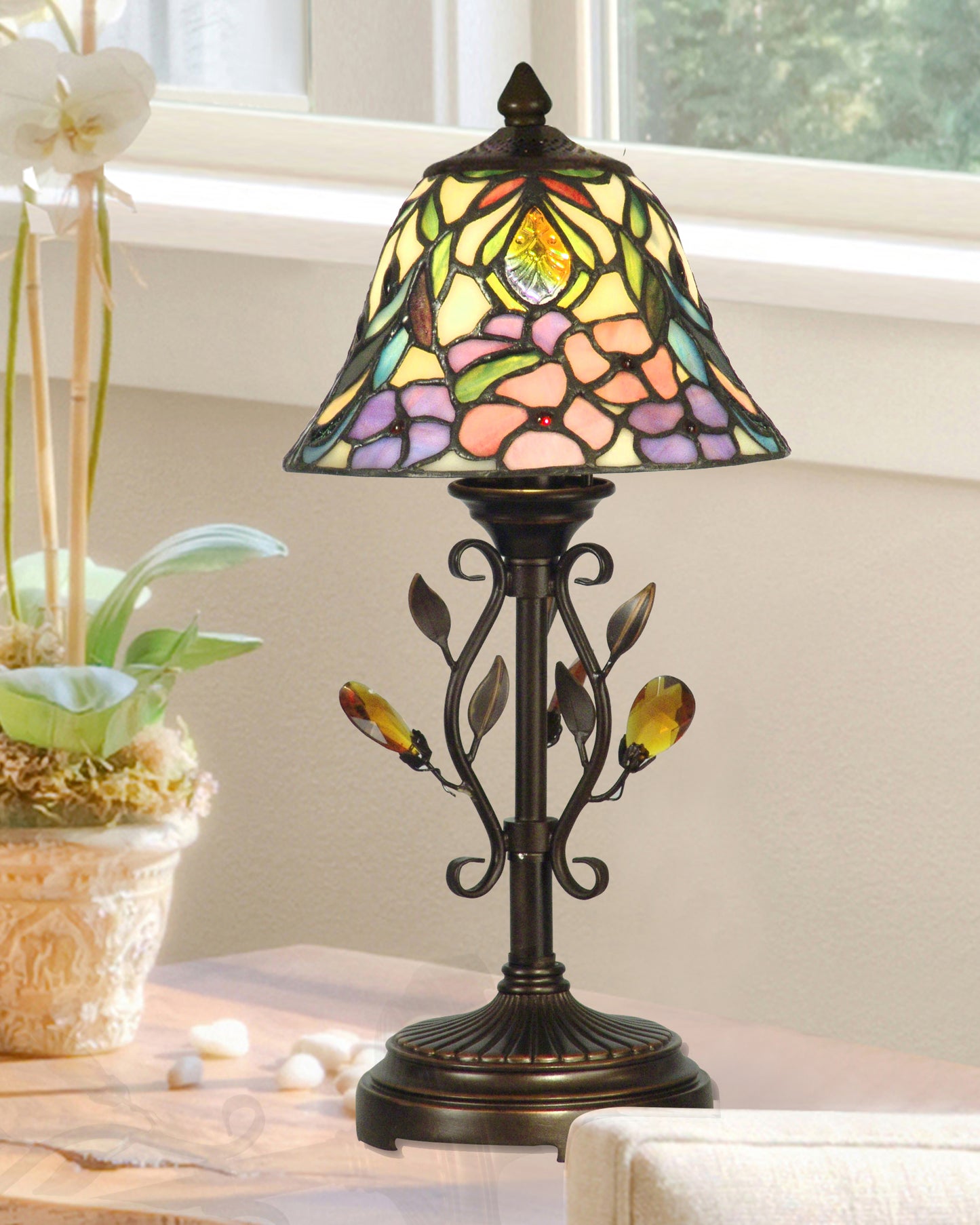Crystal Peony Tiffany Accent Lamp