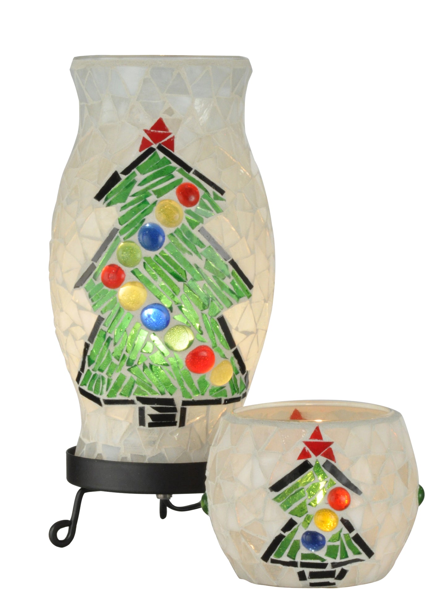 Christmas Combo Handmade Mosaic Accent Lamp and Candle Holder