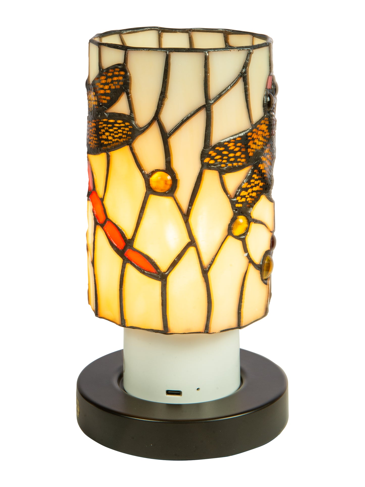 Red Damselfly Cordless Rechargeable Tiffany Accent Lamp