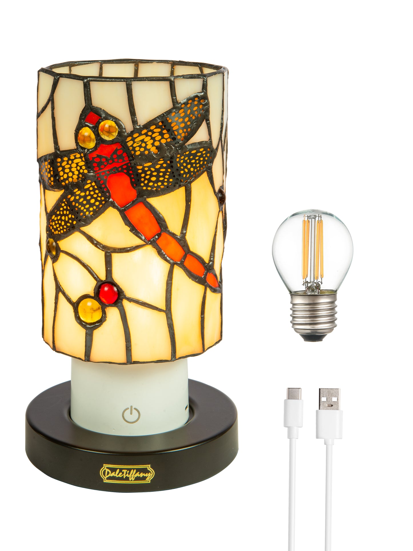 Red Damselfly Cordless Rechargeable Tiffany Accent Lamp