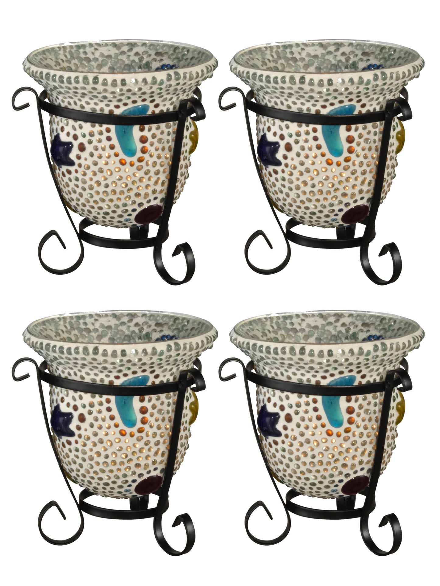 Bead Star Cup 2-Piece Mosaic Art Glass Candle Votive Set