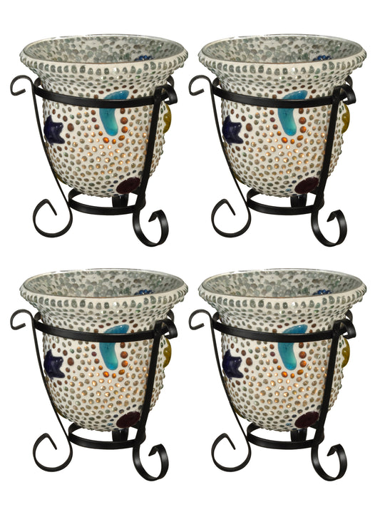 Bead Star Cup 2-Piece Mosaic Art Glass Candle Votive Set