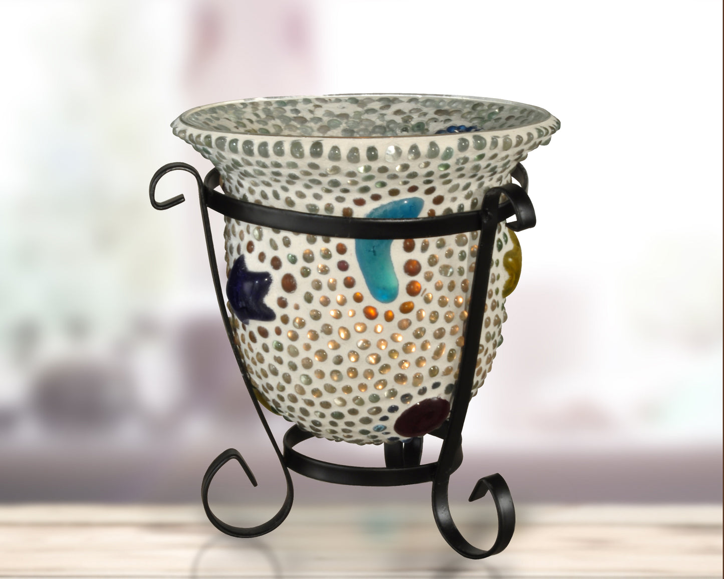 Bead Star Cup 2-Piece Mosaic Art Glass Candle Votive Set