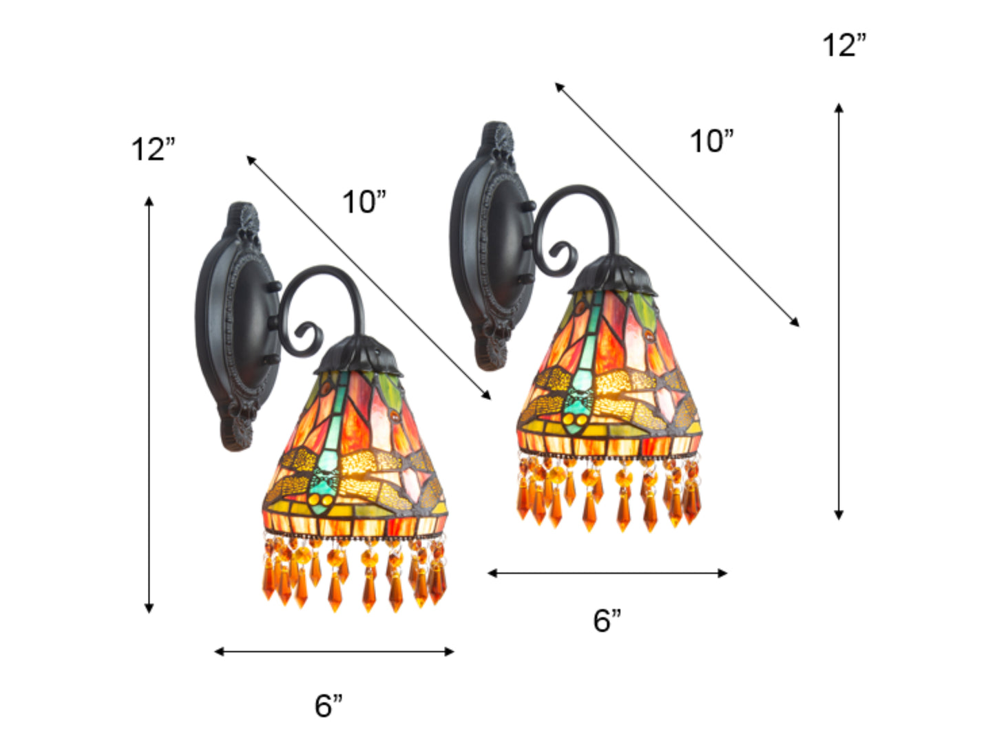 Dragonfly Beaded 2-Piece Tiffany Wall Sconce Set