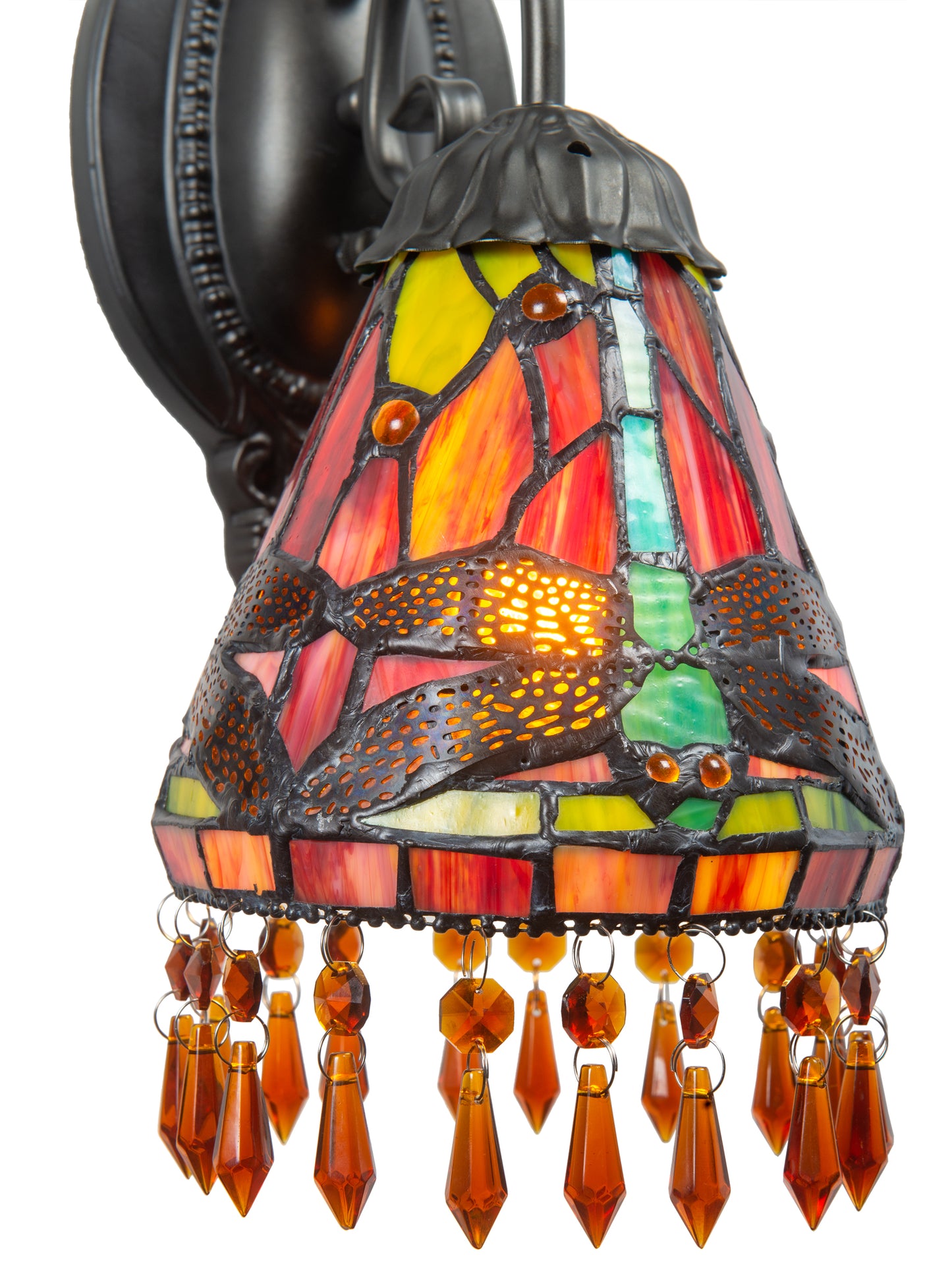 Dragonfly Beaded 2-Piece Tiffany Wall Sconce Set