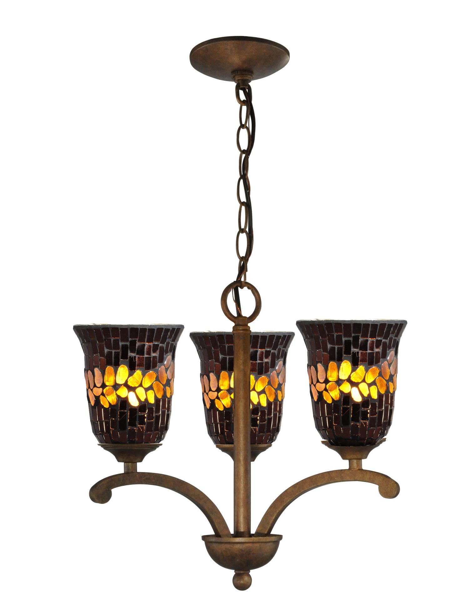 Copper Shell 3-Light Mosaic Art Glass Chandelier