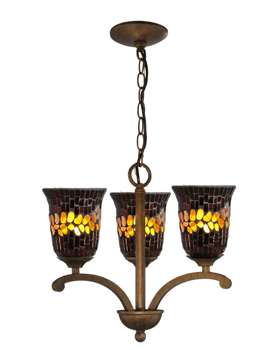 Copper Shell 3-Light Mosaic Art Glass Chandelier