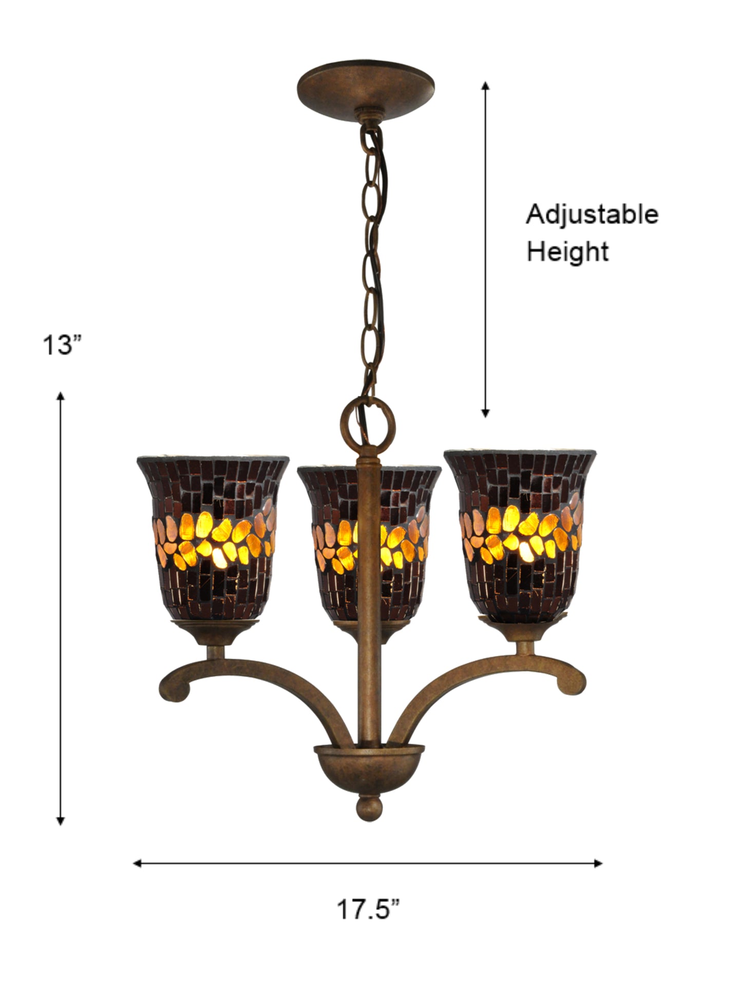 Copper Shell 3-Light Mosaic Art Glass Chandelier