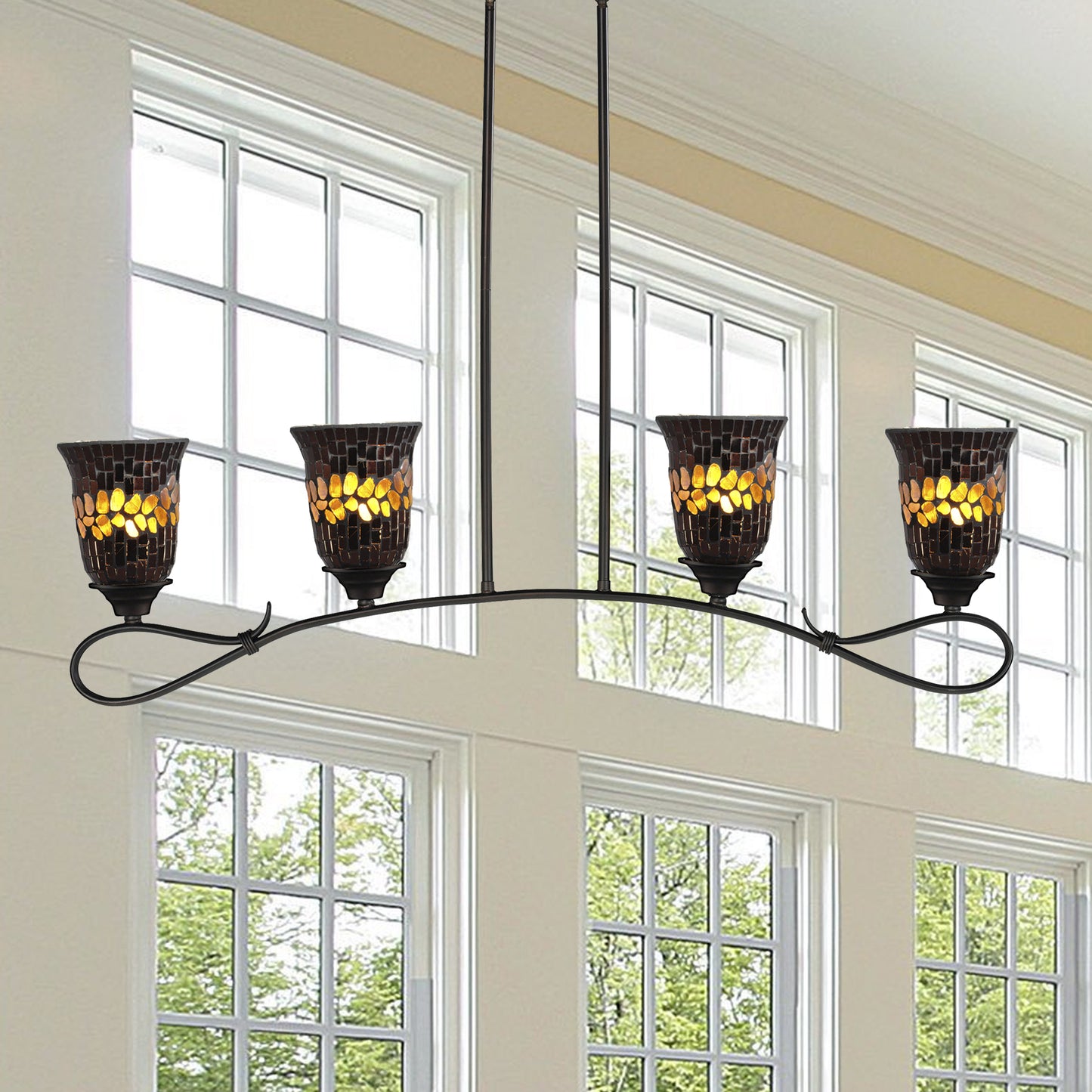 Copper Shell 4-Light Handmade Mosaic Art Glass Hanging Fixture