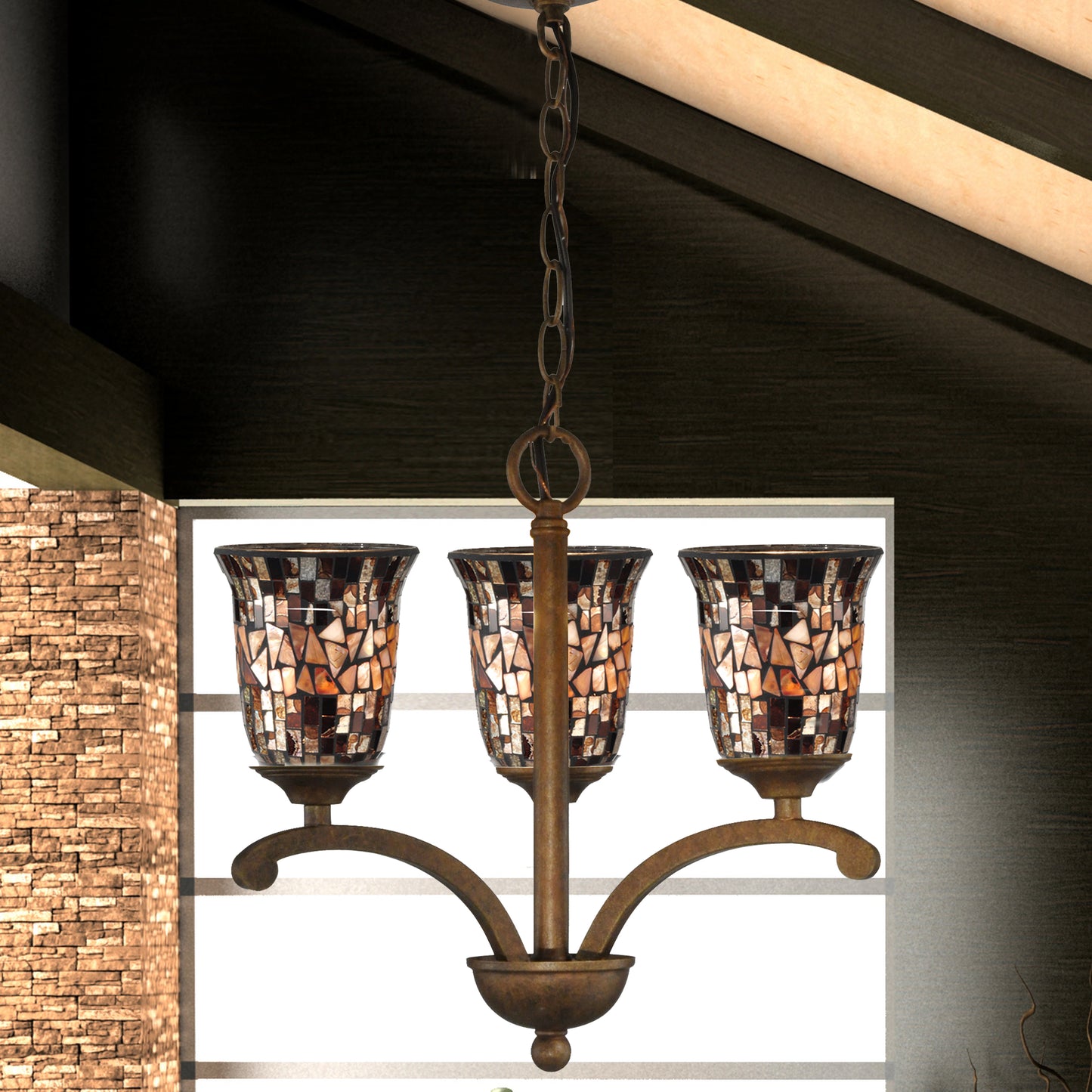 Amber Shell Handmade Mosaic Art Glass Hanging Fixture