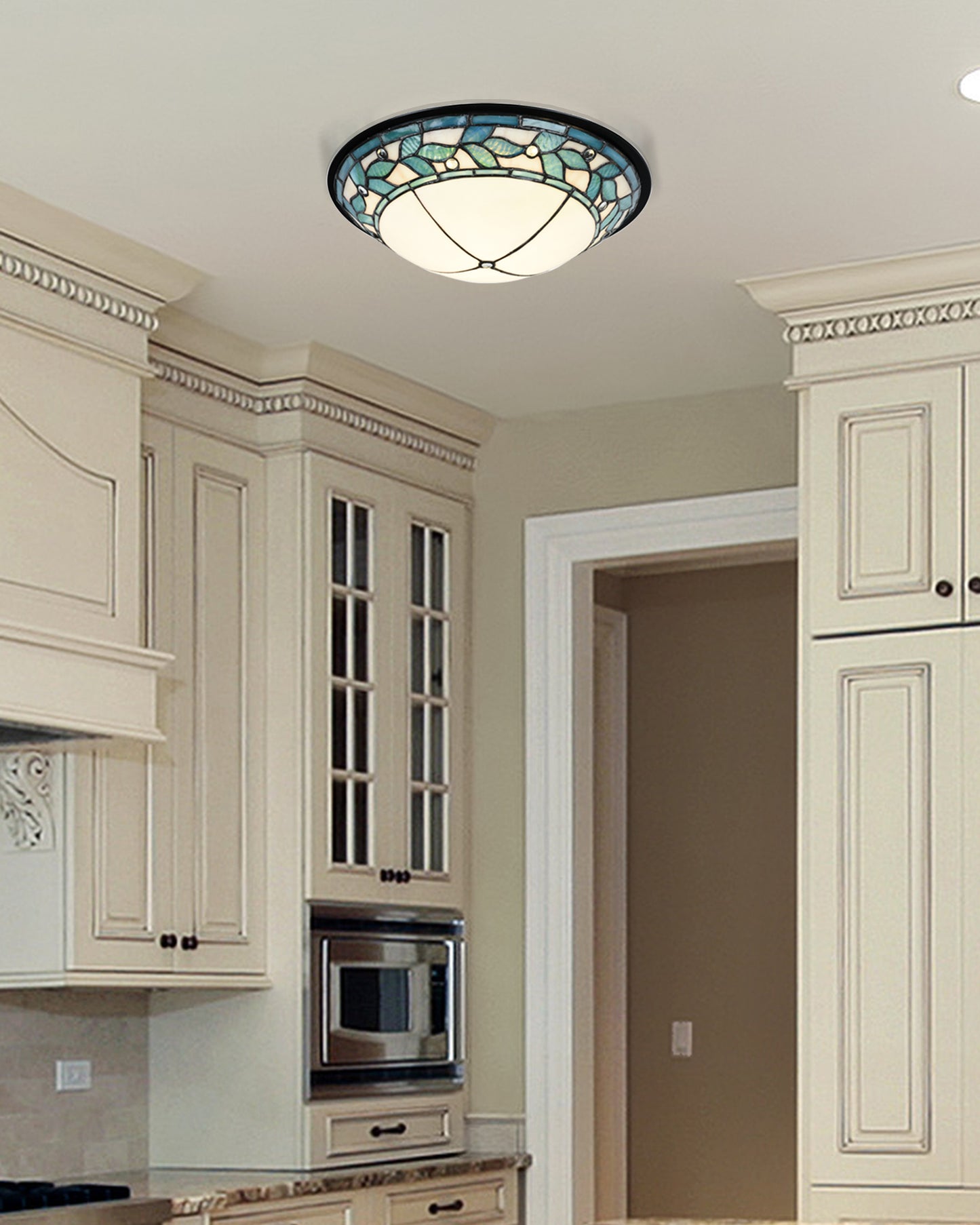 Green Leaves Integrated LED Dome Tiffany Flush Mount
