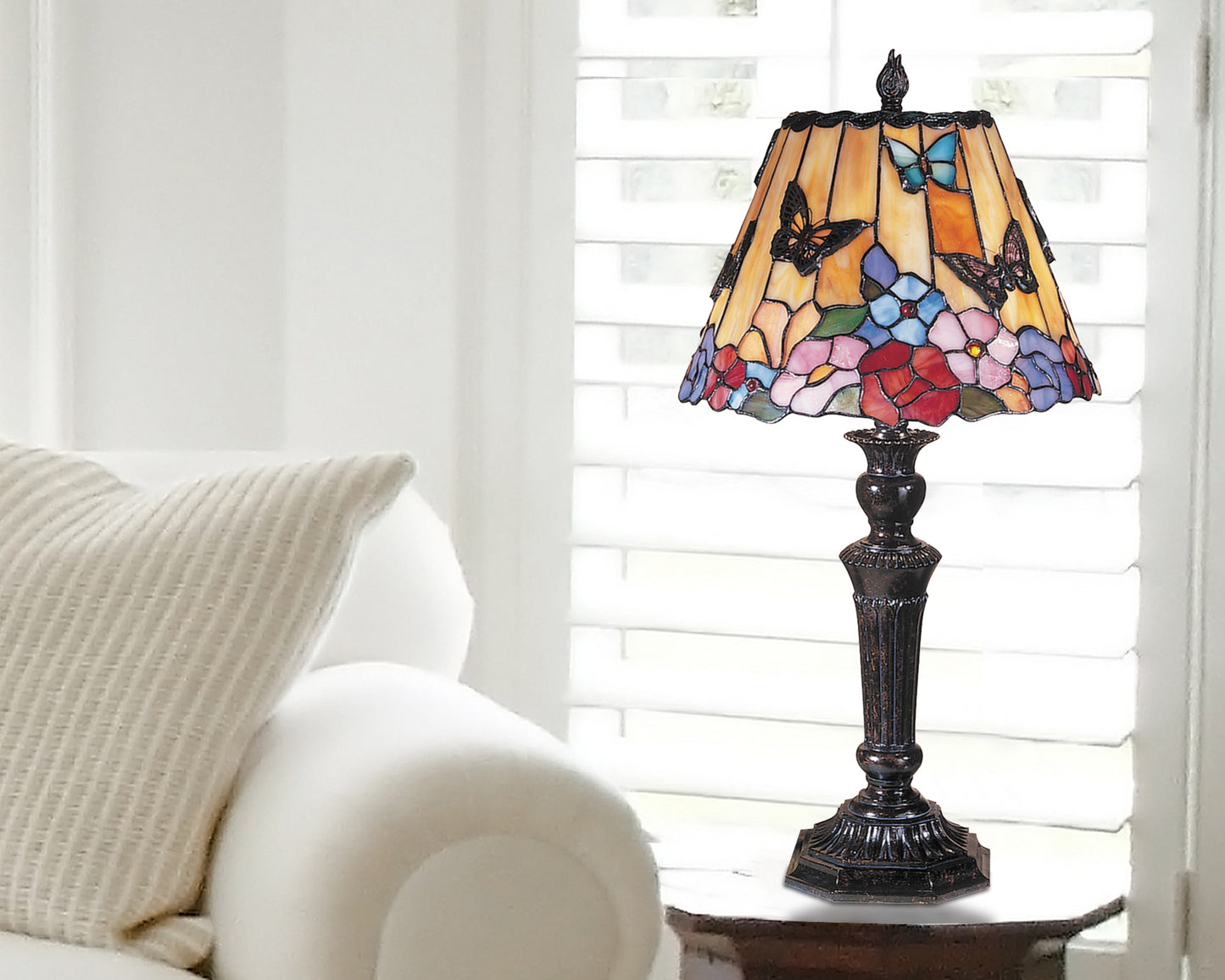 Butterfly Peony Tiffany Table Lamp