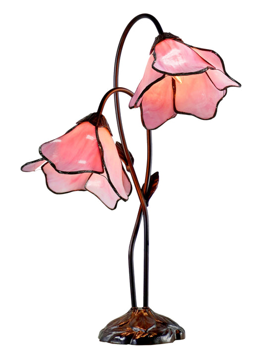 Poelking 2-Light Pink Lily Tiffany Table Lamp