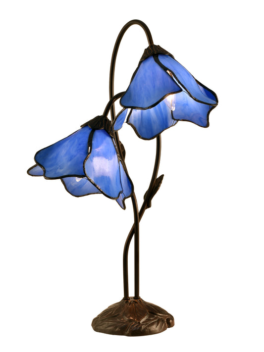 Poelking 2-Light Blue Lily Tiffany Table Lamp