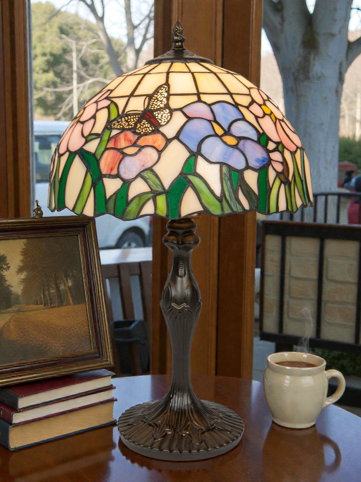 Pazio Floral Butterfly Tiffany Table Lamp